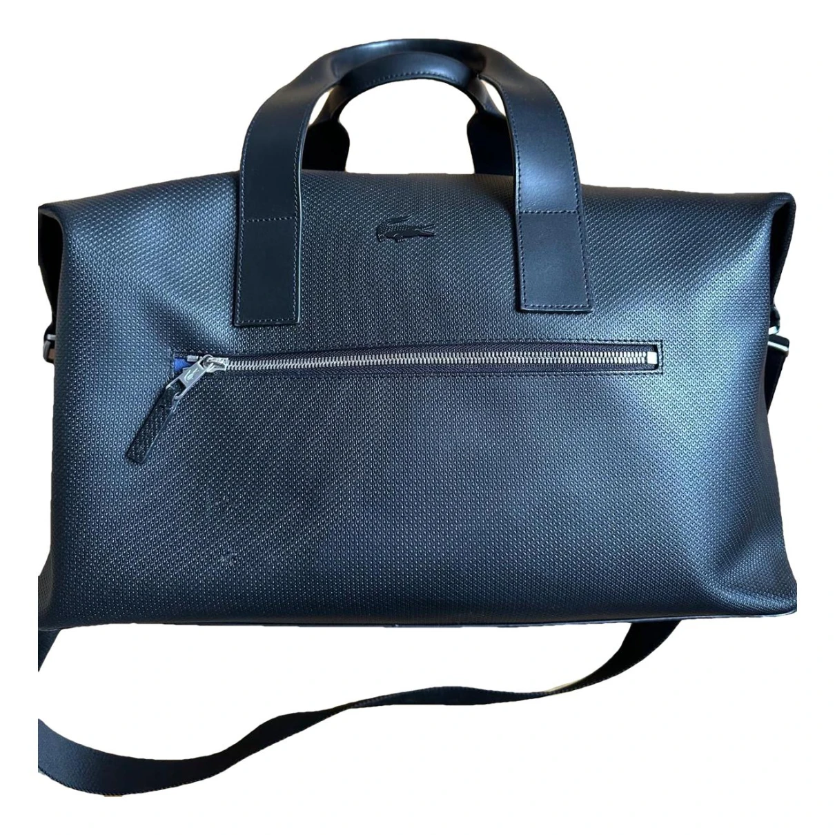 Pre-owned Lacoste Leather Weekend Bag In Black