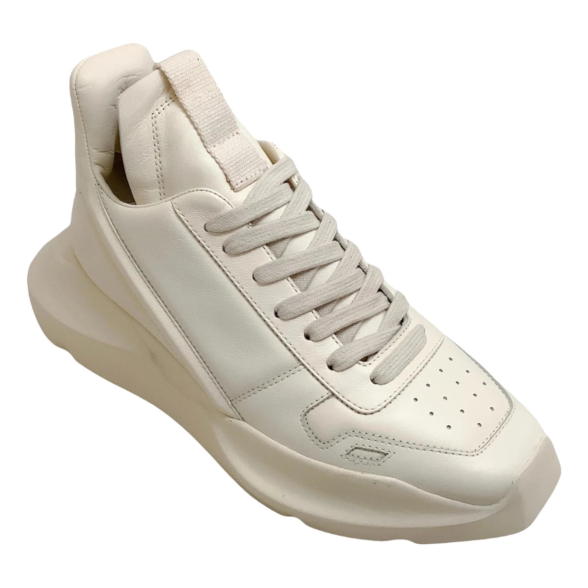 Pre-owned Rick Owens Leather Trainers In Ecru