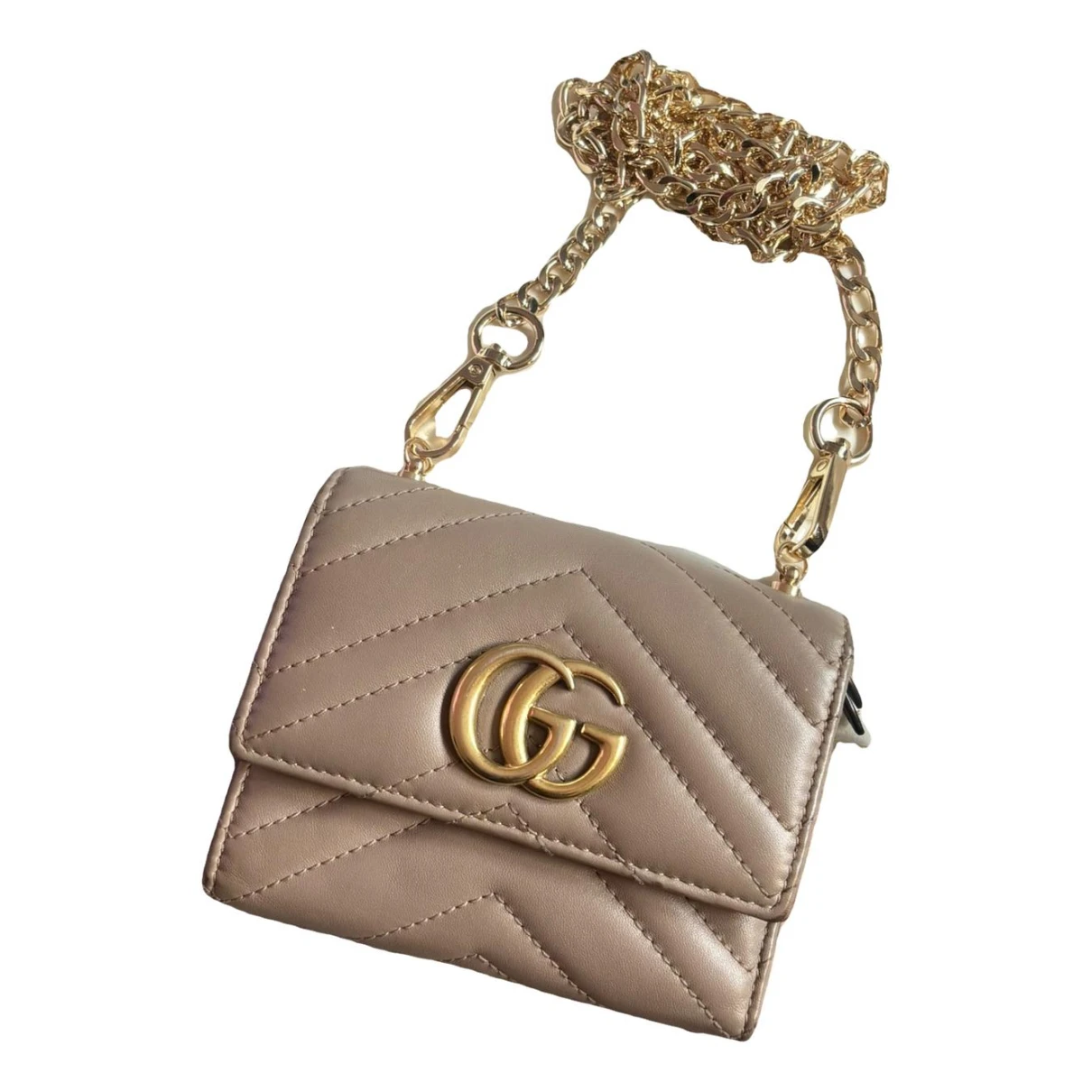 Pre-owned Gucci Gg Marmont Leather Handbag In Beige