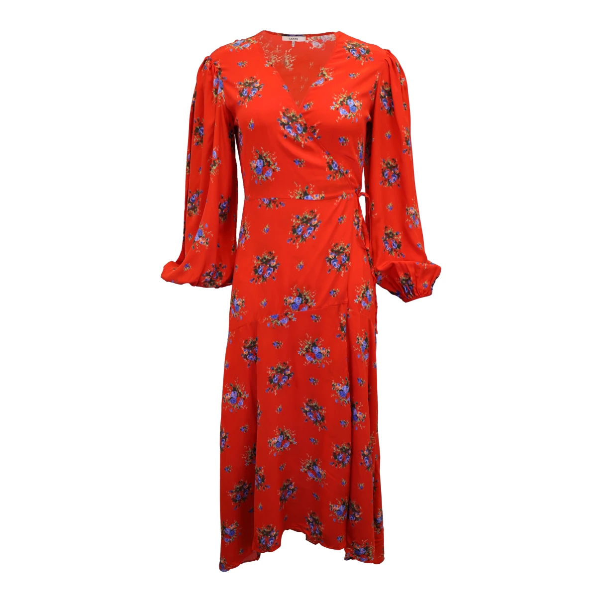 Pre-owned Ganni Silk Maxi Dress In Red