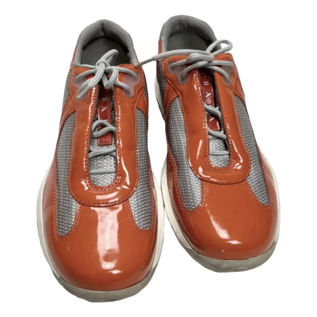 Pre-owned Prada Patent Leather Trainers In Orange