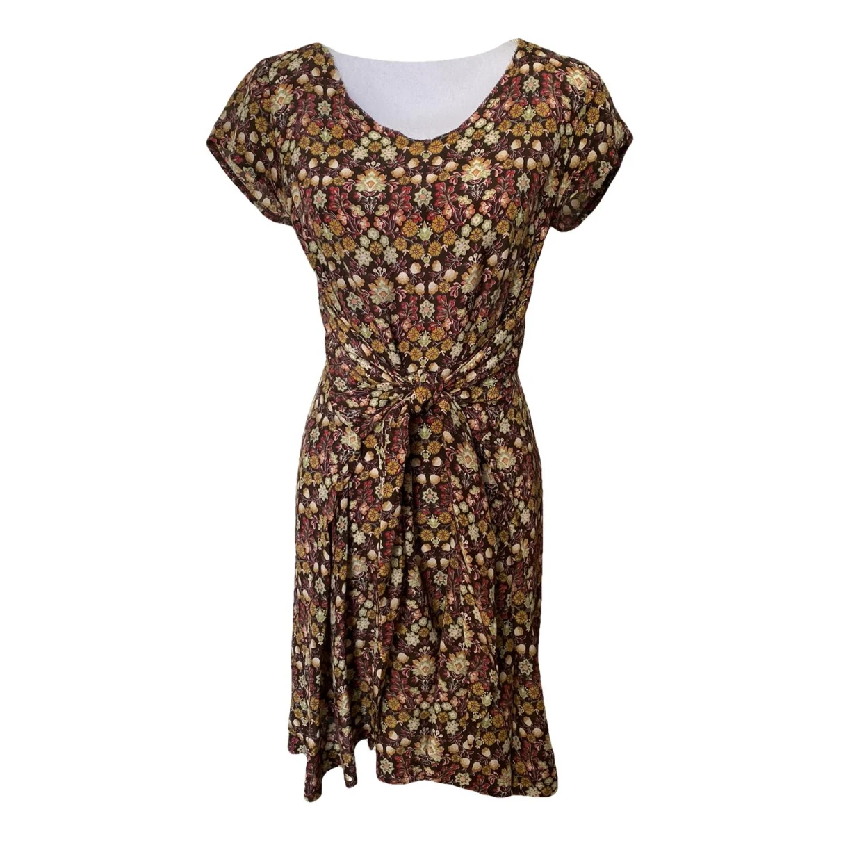 Pre-owned Anna Silk Mid-length Dress In Brown