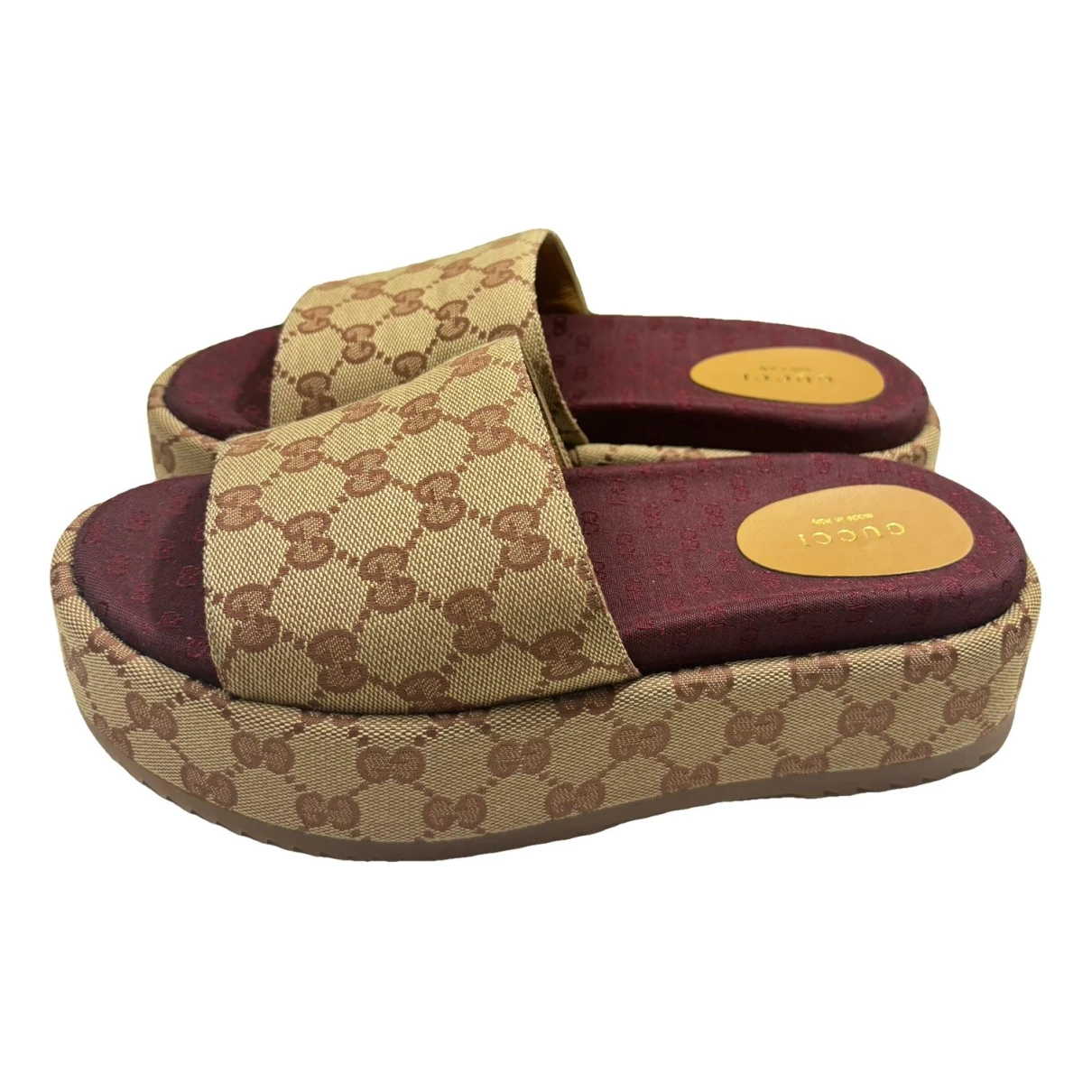 Pre-owned Gucci Double G Cloth Mules In Beige