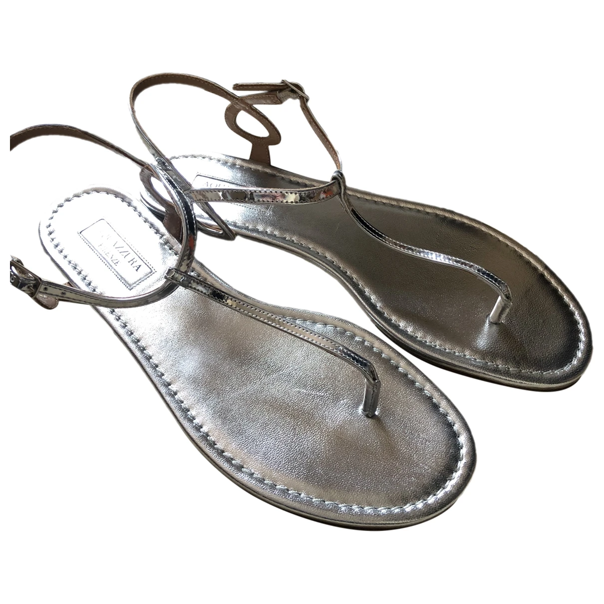 Pre-owned Aquazzura Patent Leather Sandal In Silver