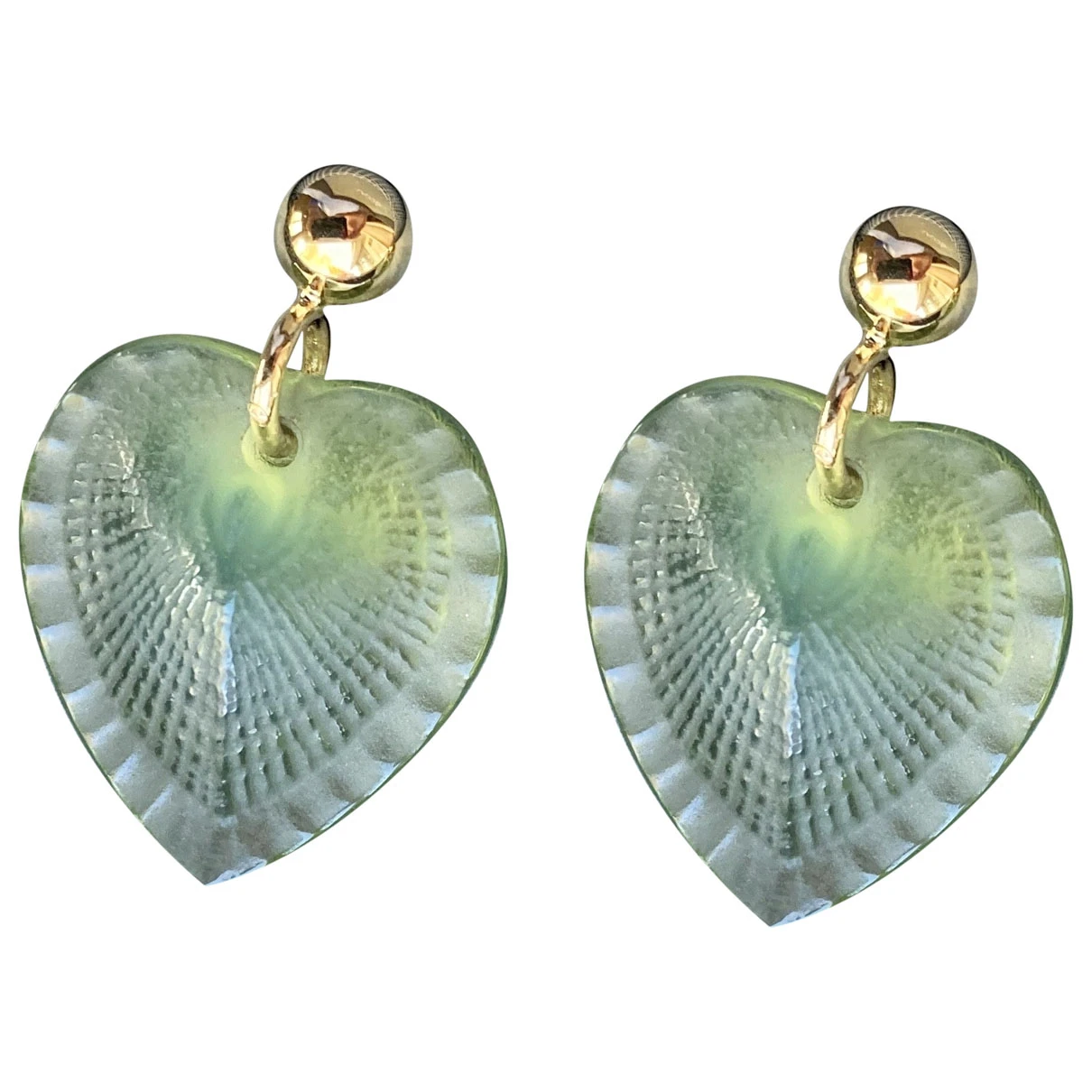 Pre-owned Lalique Crystal Earrings In Green