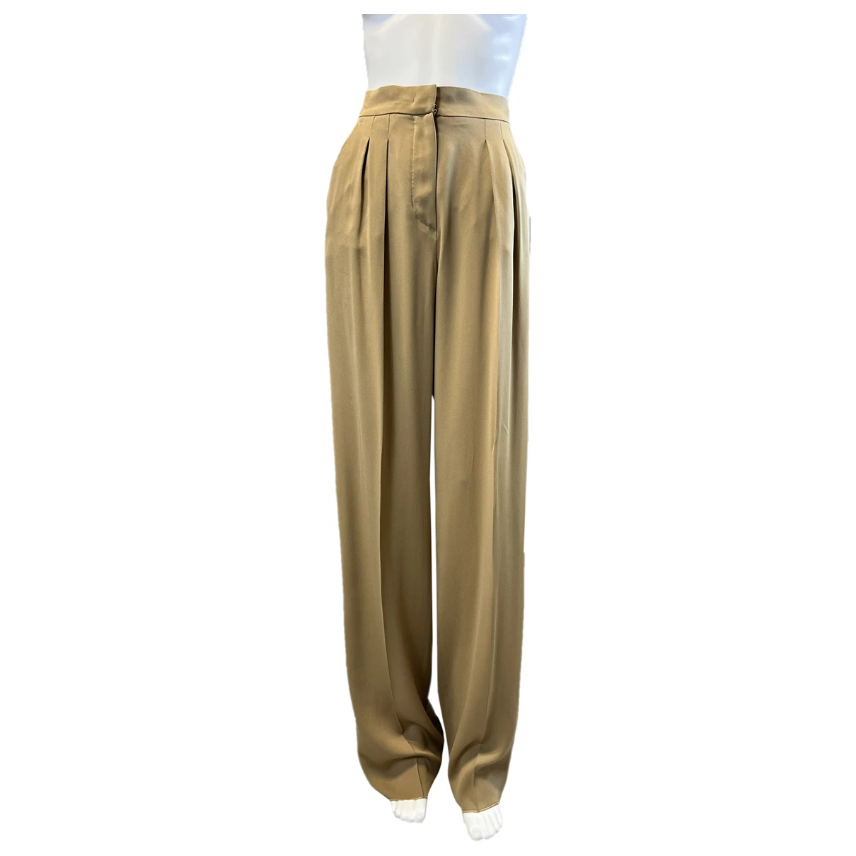 Pre-owned Max Mara Atelier Silk Straight Pants In Camel