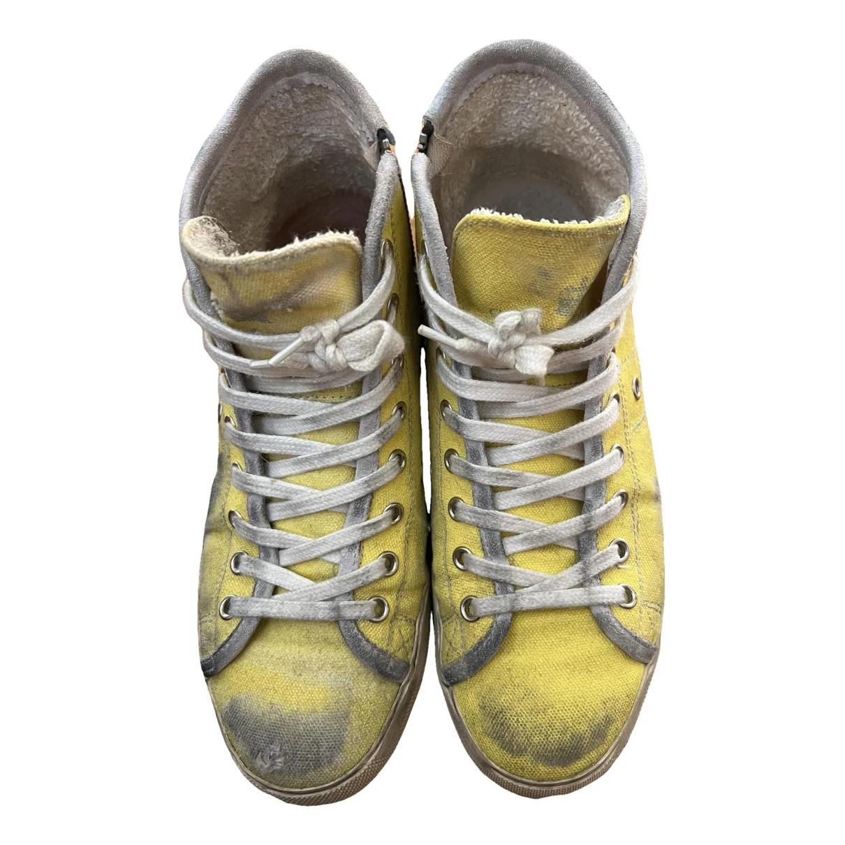 Pre-owned Leather Crown Cloth Trainers In Yellow