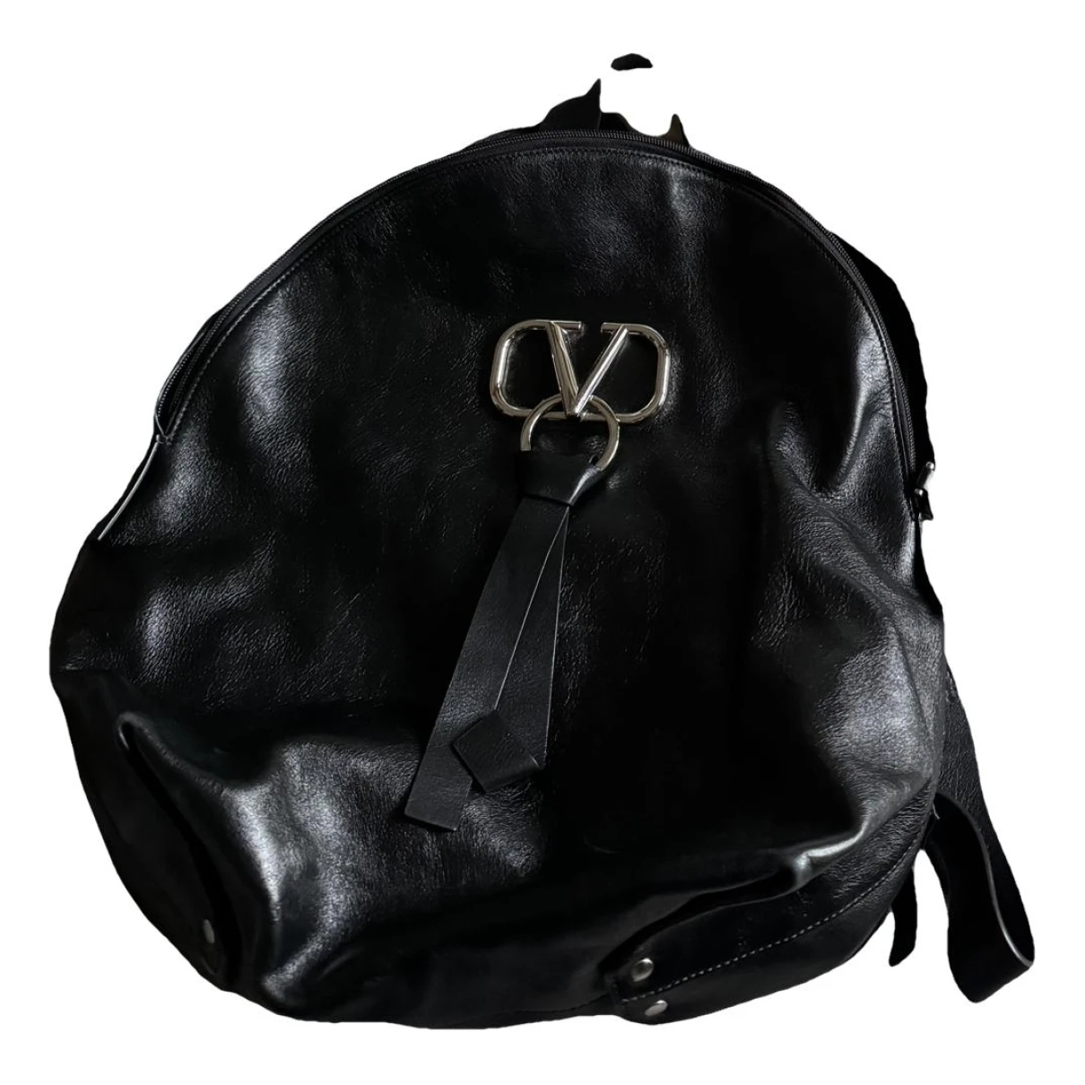 Pre-owned Valentino Garavani Vlogo Leather Backpack In Black