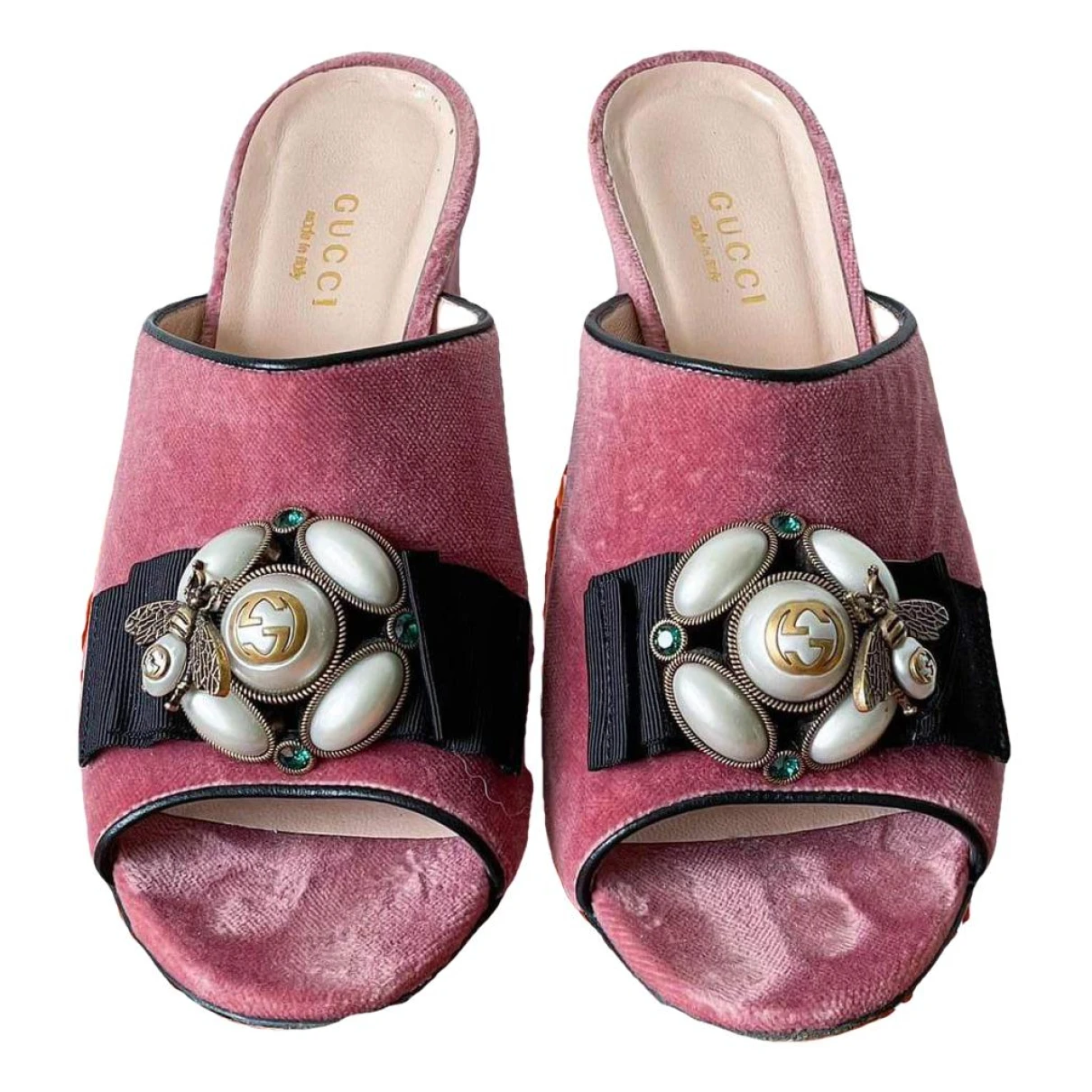 Pre-owned Gucci Velvet Mules & Clogs In Purple
