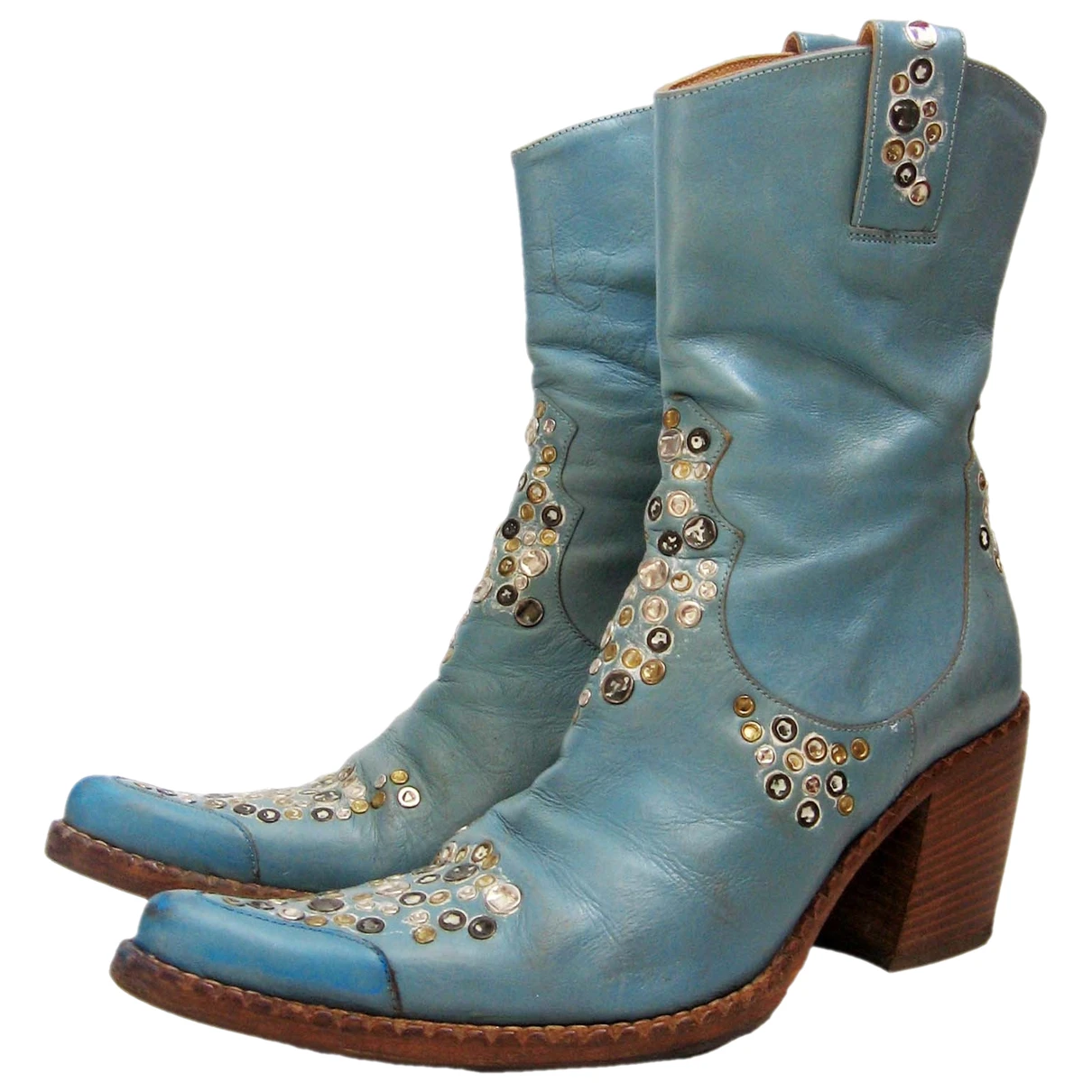 Pre-owned Free Lance Leather Cowboy Boots In Blue