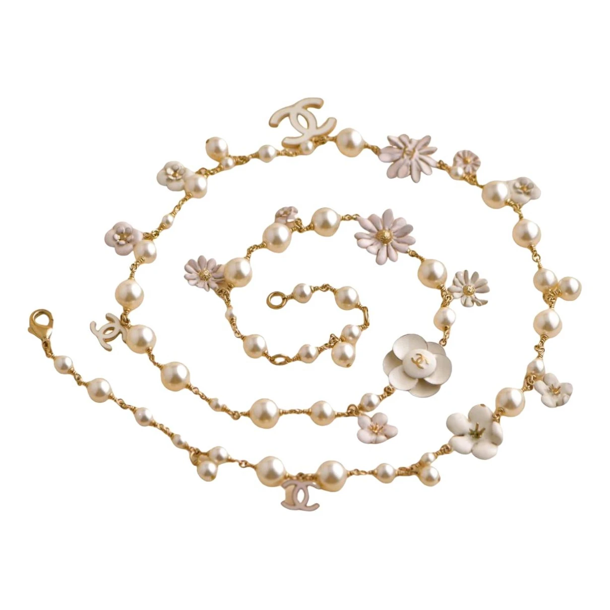 Pre-owned Chanel Cc Long Necklace In White