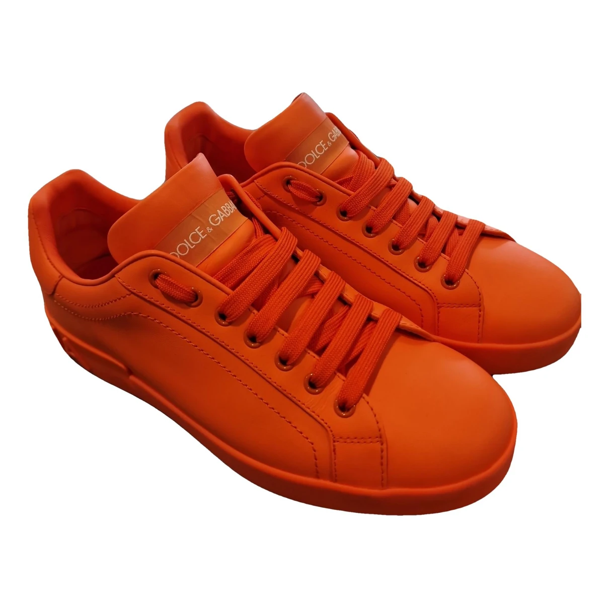 Pre-owned Dolce & Gabbana Portofino Leather Low Trainers In Orange