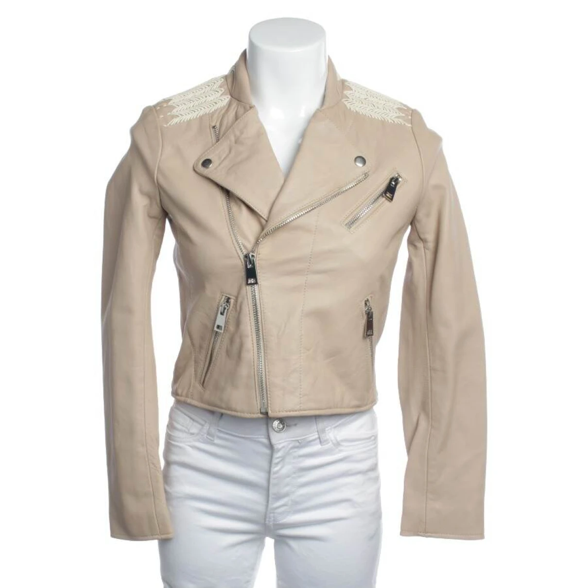 Pre-owned Maje Leather Biker Jacket In White