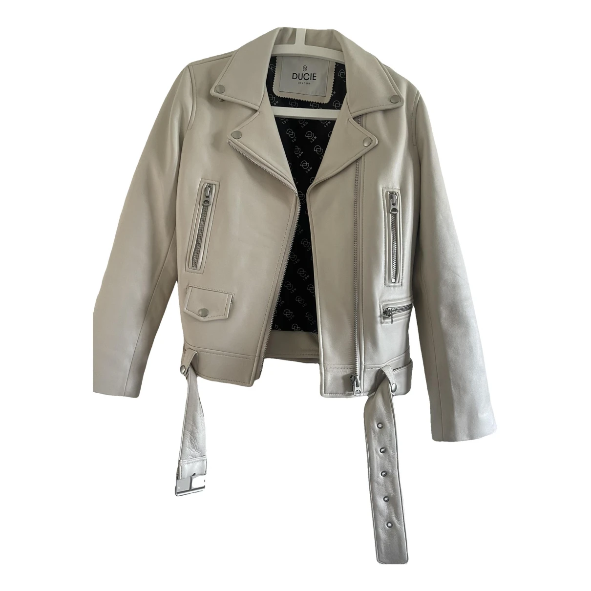 Pre-owned Ducie Leather Jacket In Ecru