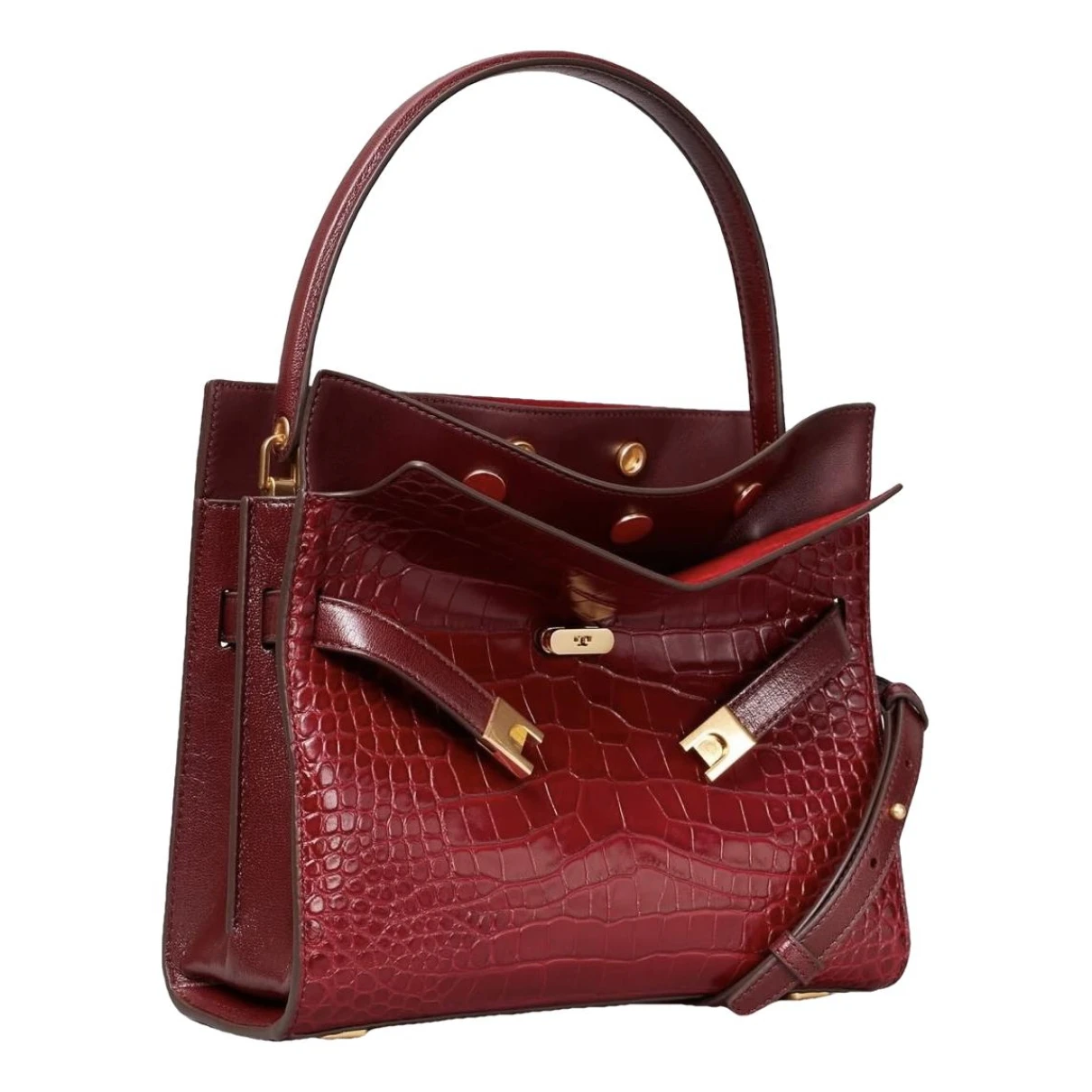 Pre-owned Tory Burch Lee Radziwill Petite Leather Handbag In Burgundy