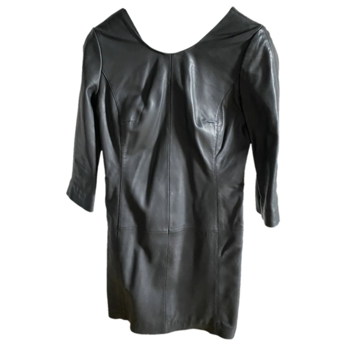 Pre-owned Ikks Leather Mini Dress In Black