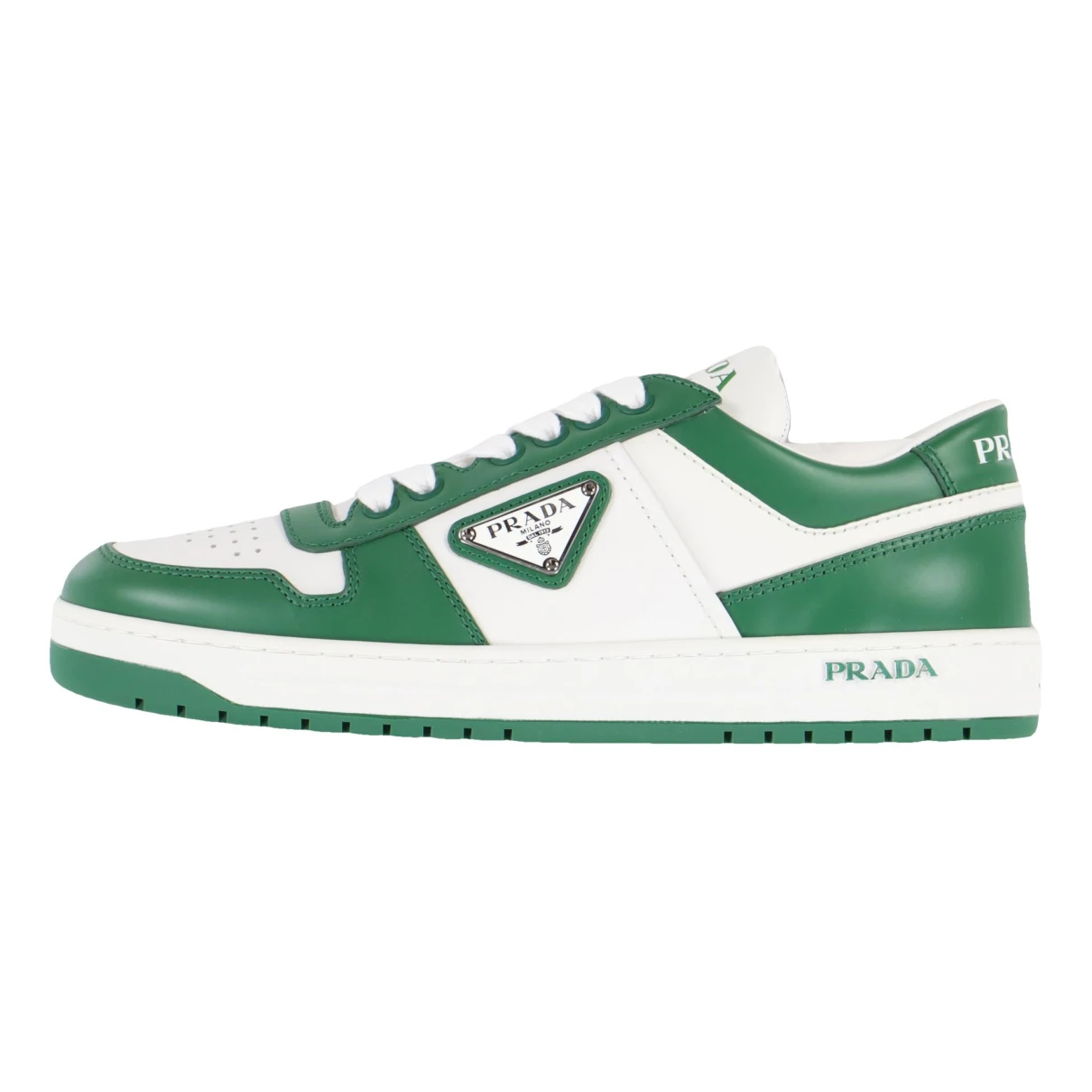 Pre-owned Prada Downtown Leather Trainers In Green