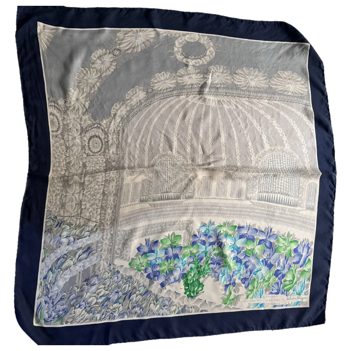 Pre-owned Ferragamo Silk Handkerchief In Blue