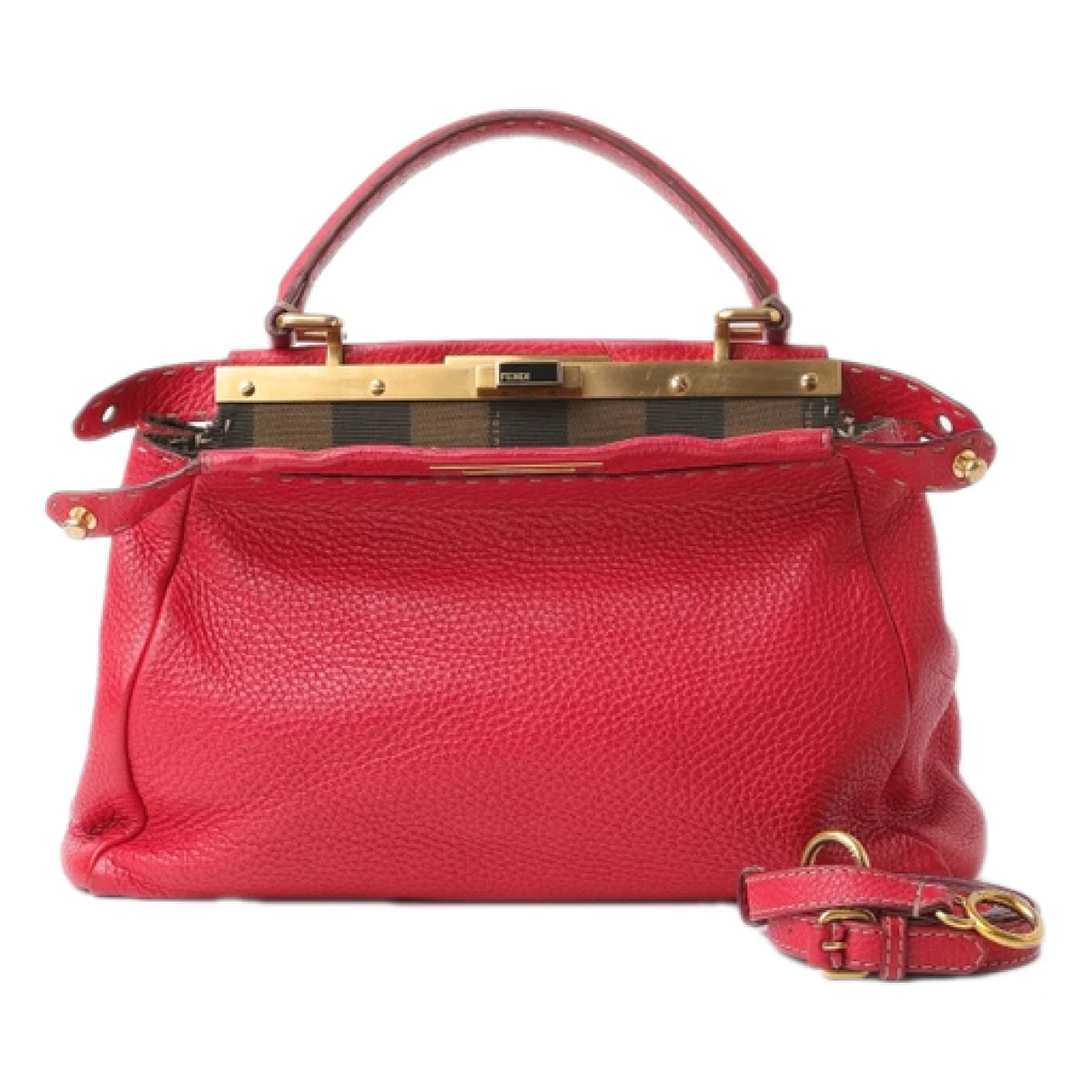 Pre-owned Fendi Peekaboo Leather Crossbody Bag In Red