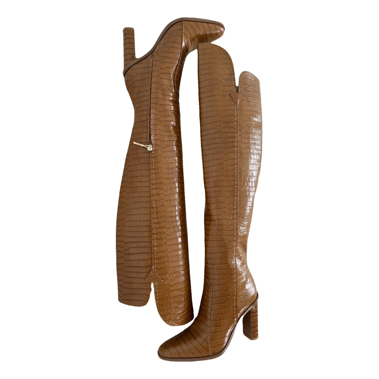 Pre-owned Max Mara Leather Snow Boots In Camel