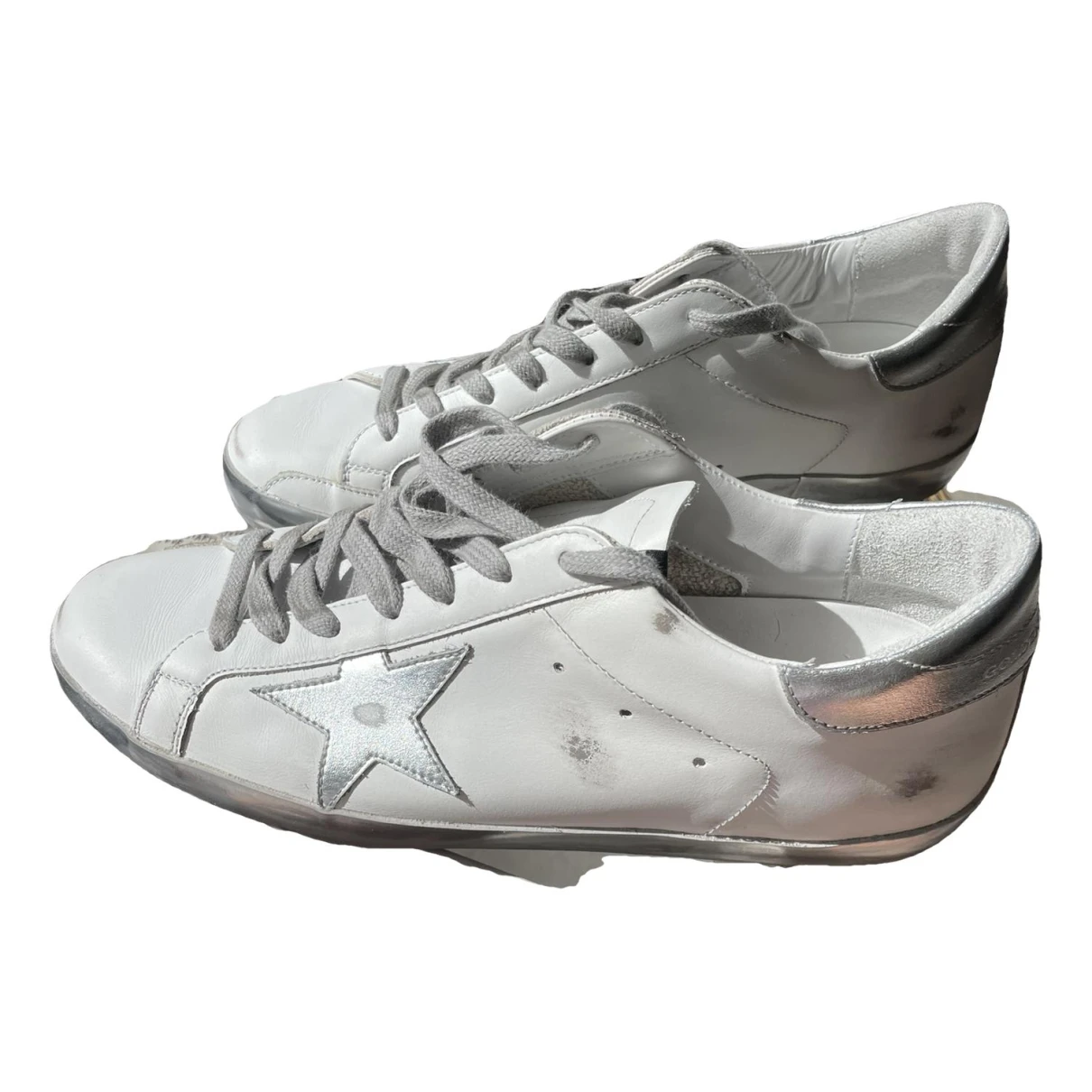 Pre-owned Golden Goose Superstar Leather Low Trainers In Silver