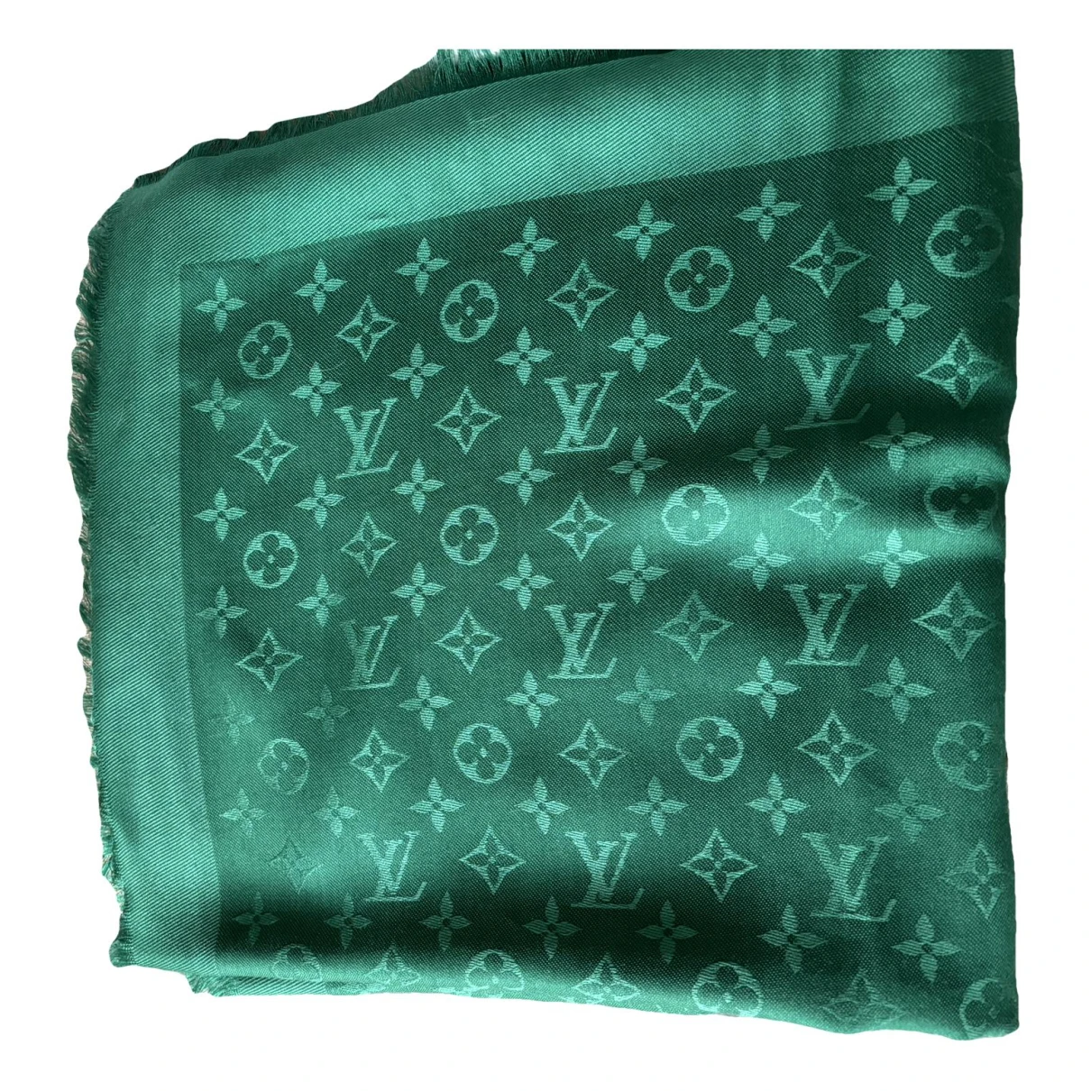 Pre-owned Louis Vuitton Châle Monogram Silk Scarf In Green