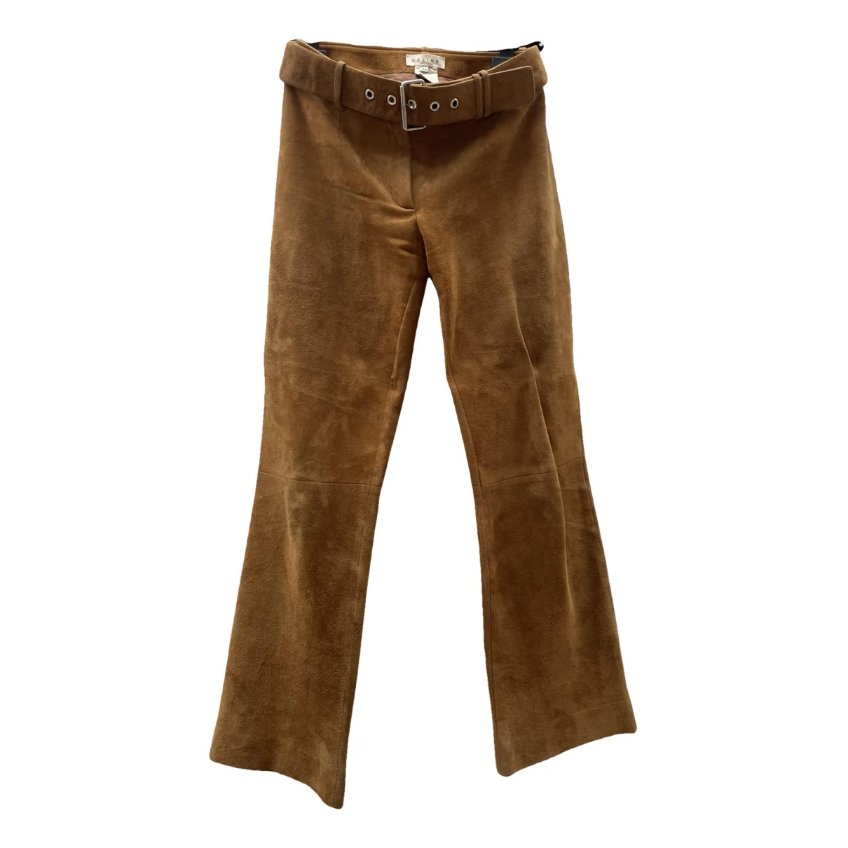 Pre-owned Celine Leather Straight Pants In Brown