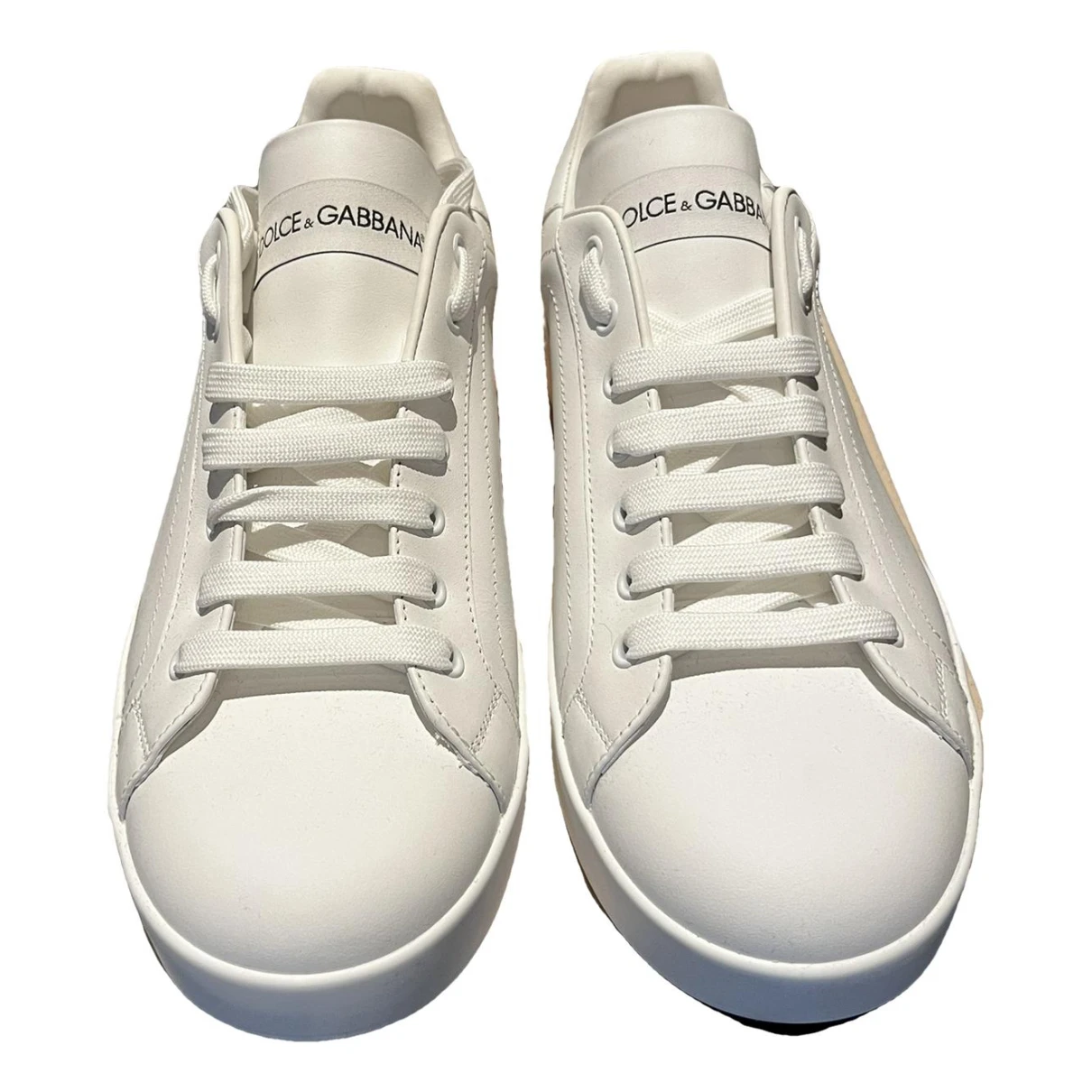 Pre-owned Dolce & Gabbana Portofino Leather Low Trainers In White