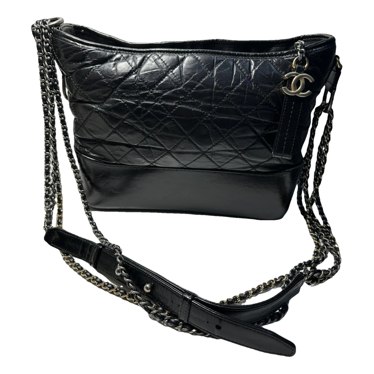 Pre-owned Chanel Gabrielle Leather Crossbody Bag In Black