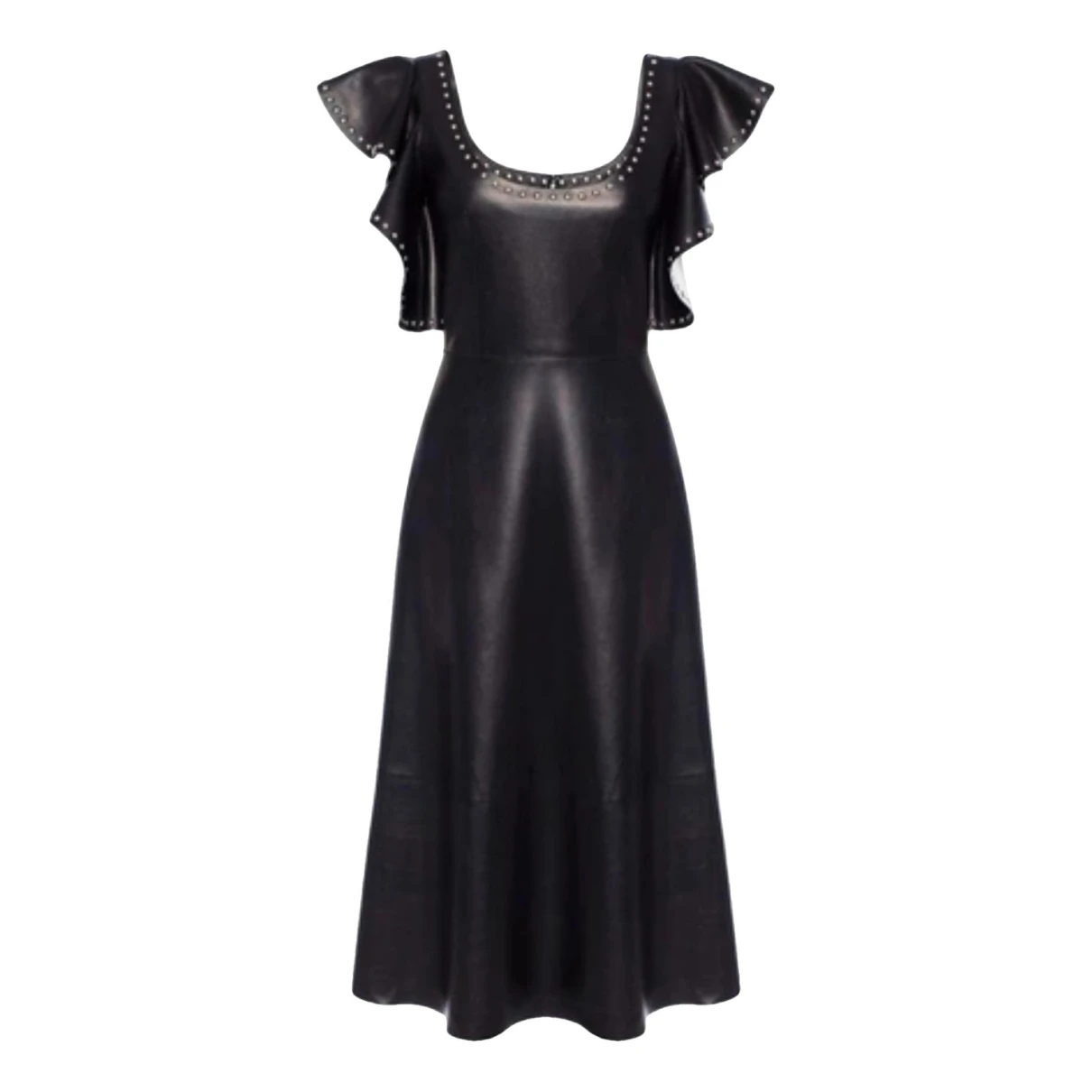 Pre-owned Alexander Mcqueen Leather Mid-length Dress In Black