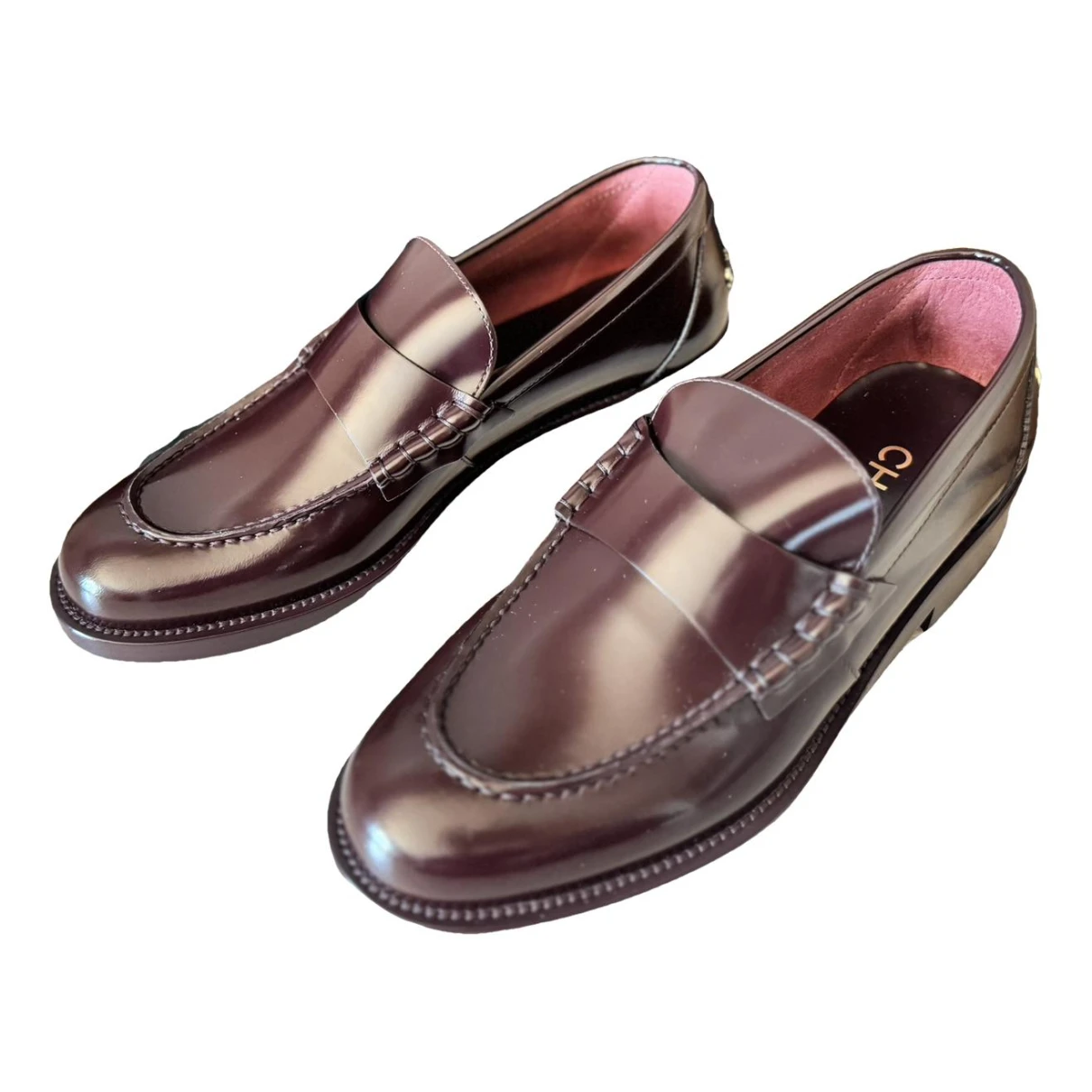 Pre-owned Chanel Leather Flats In Burgundy