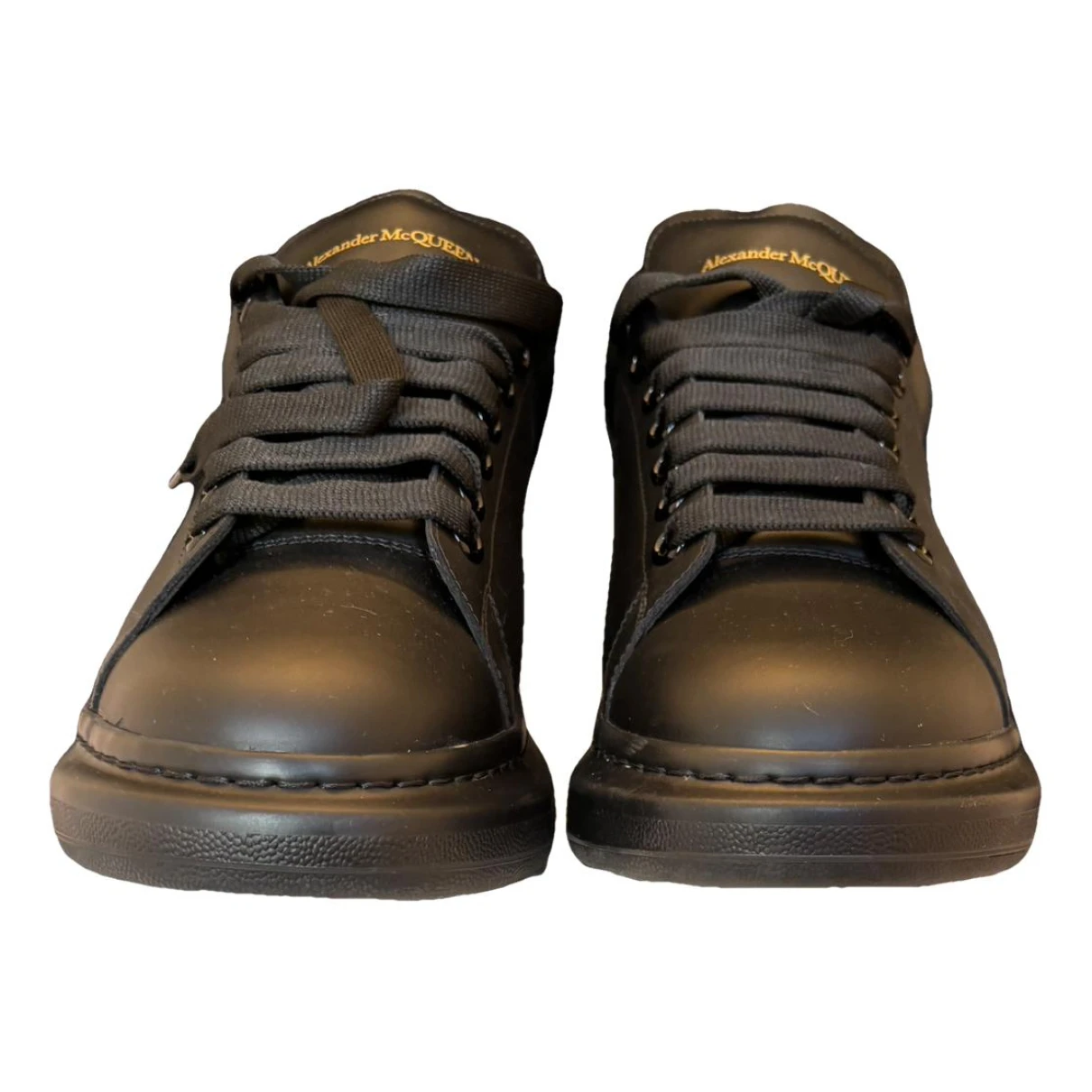 Pre-owned Alexander Mcqueen Oversize Leather Low Trainers In Black