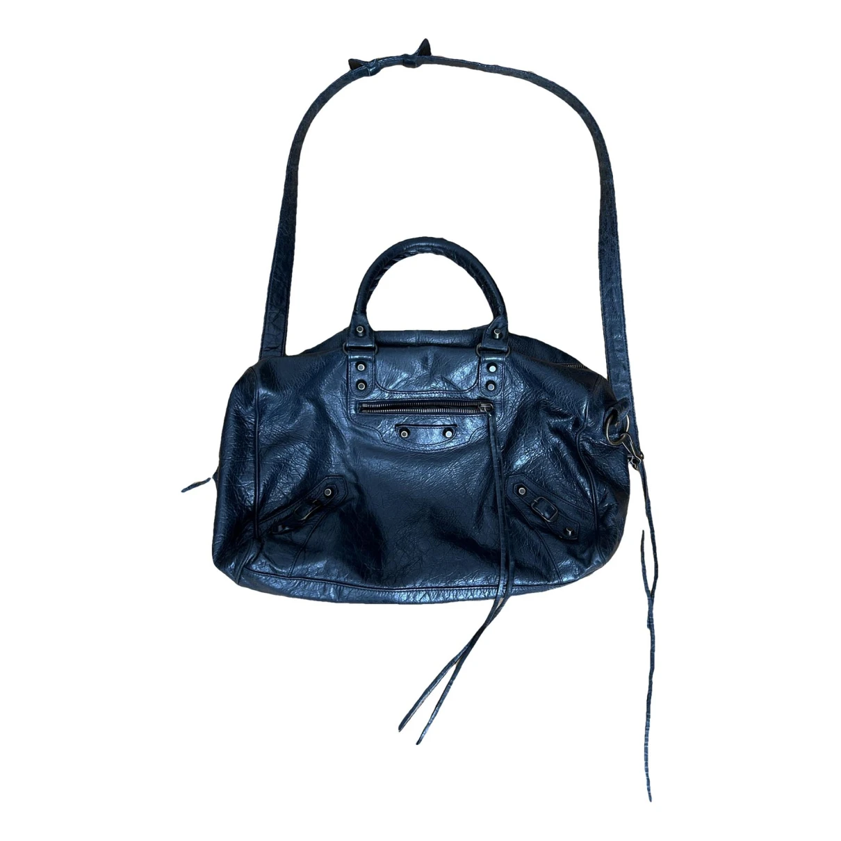 Pre-owned Balenciaga City Leather Handbag In Navy