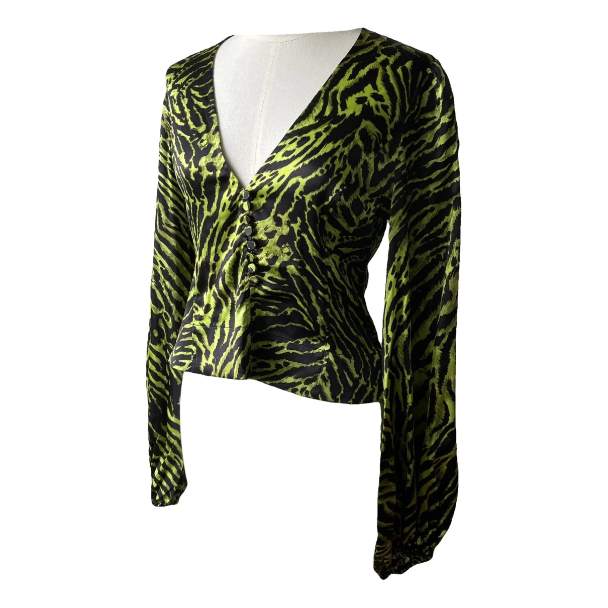 Pre-owned Ganni Silk Blouse In Green