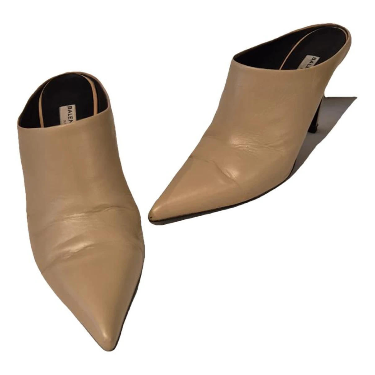Pre-owned Balenciaga Knife Leather Mules In Beige