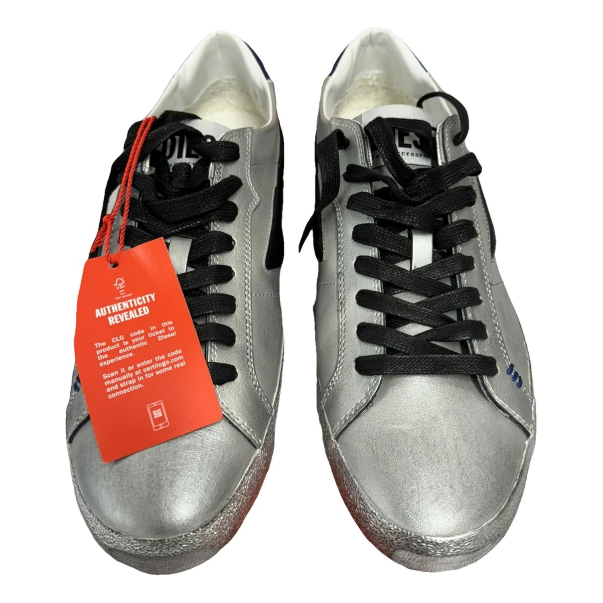 Pre-owned Diesel Leather Low Trainers In Silver
