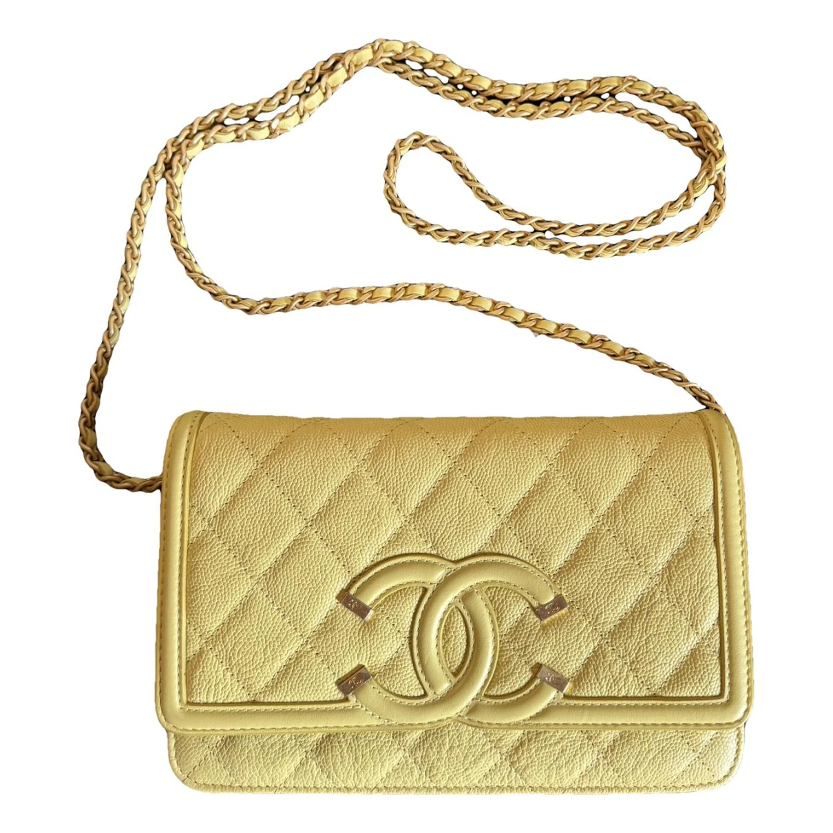 Pre-owned Chanel Wallet On Chain Leather Handbag In Yellow