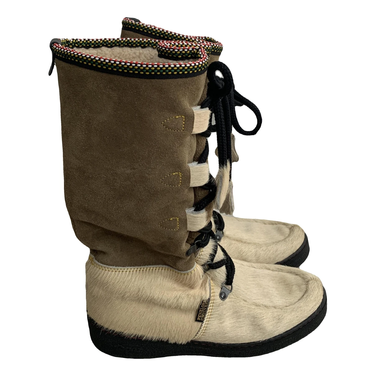 Pre-owned Penelope Chilvers Pony-style Calfskin Snow Boots In Beige