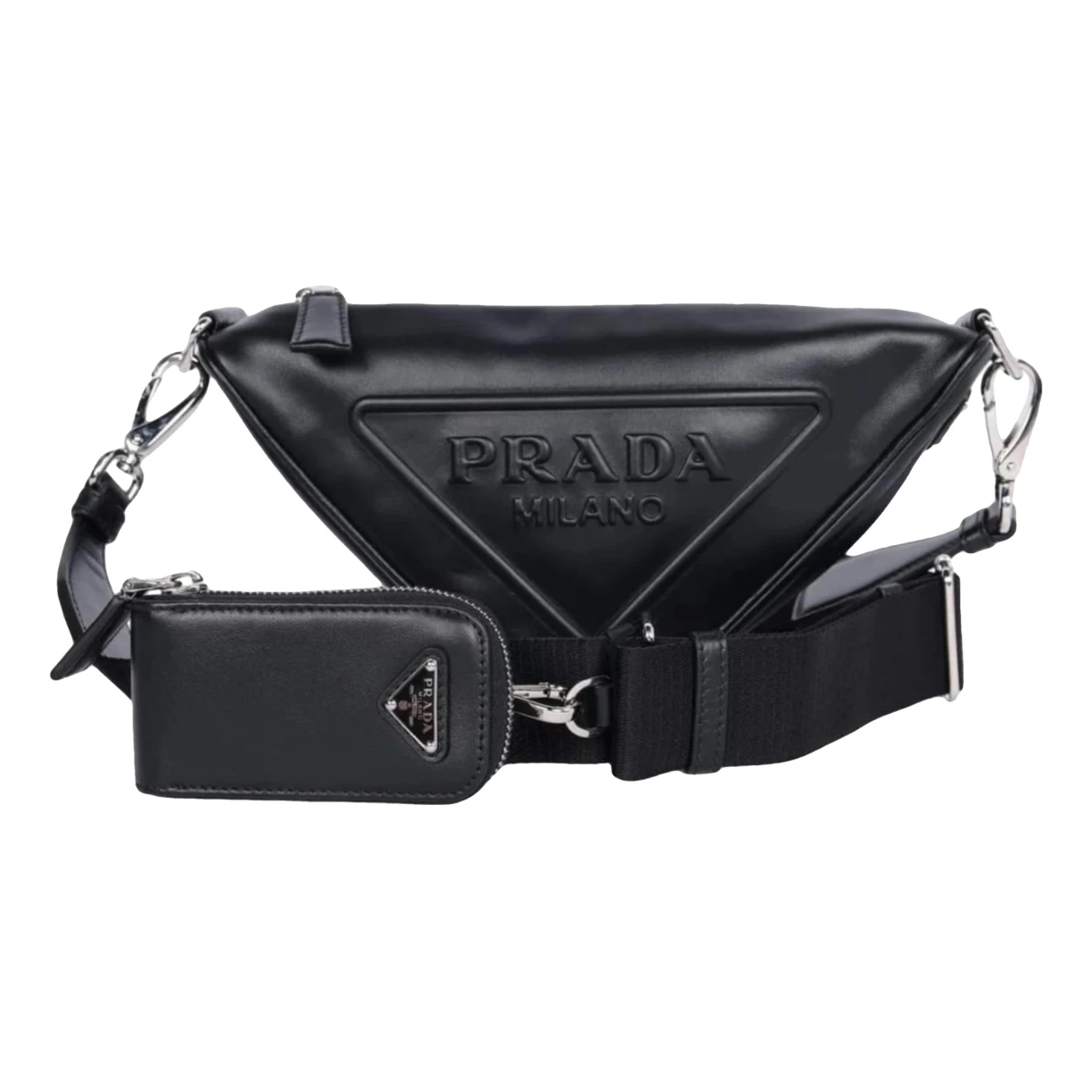 Pre-owned Prada Triangle Leather Crossbody Bag In Black