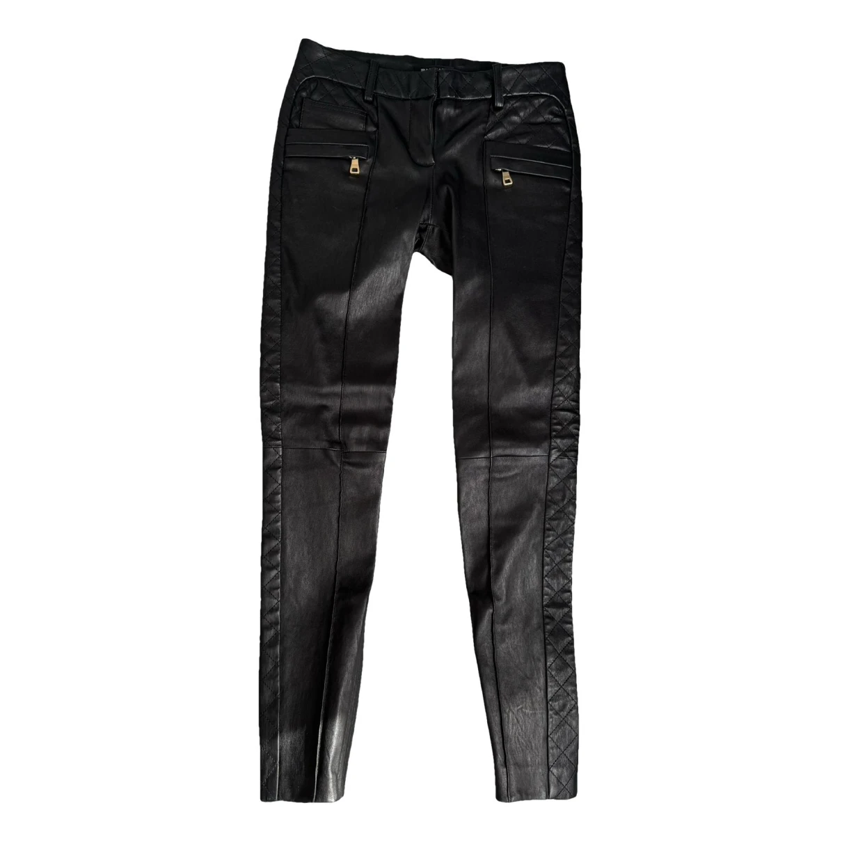 Pre-owned Balmain Leather Trousers In Black