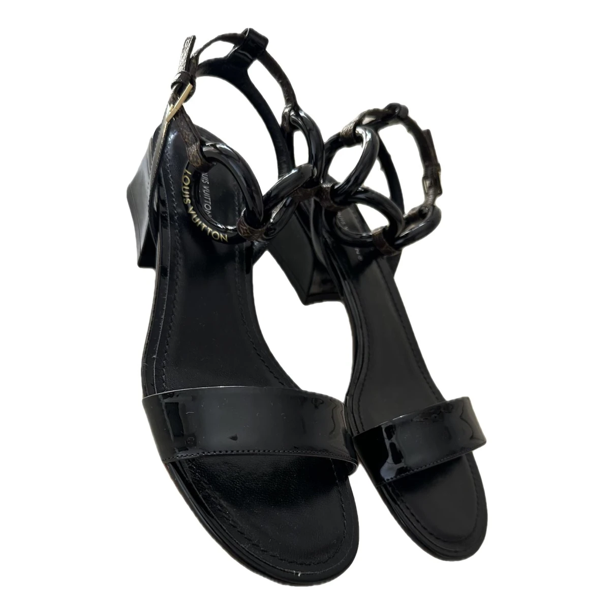 Pre-owned Louis Vuitton Patent Leather Sandals In Black