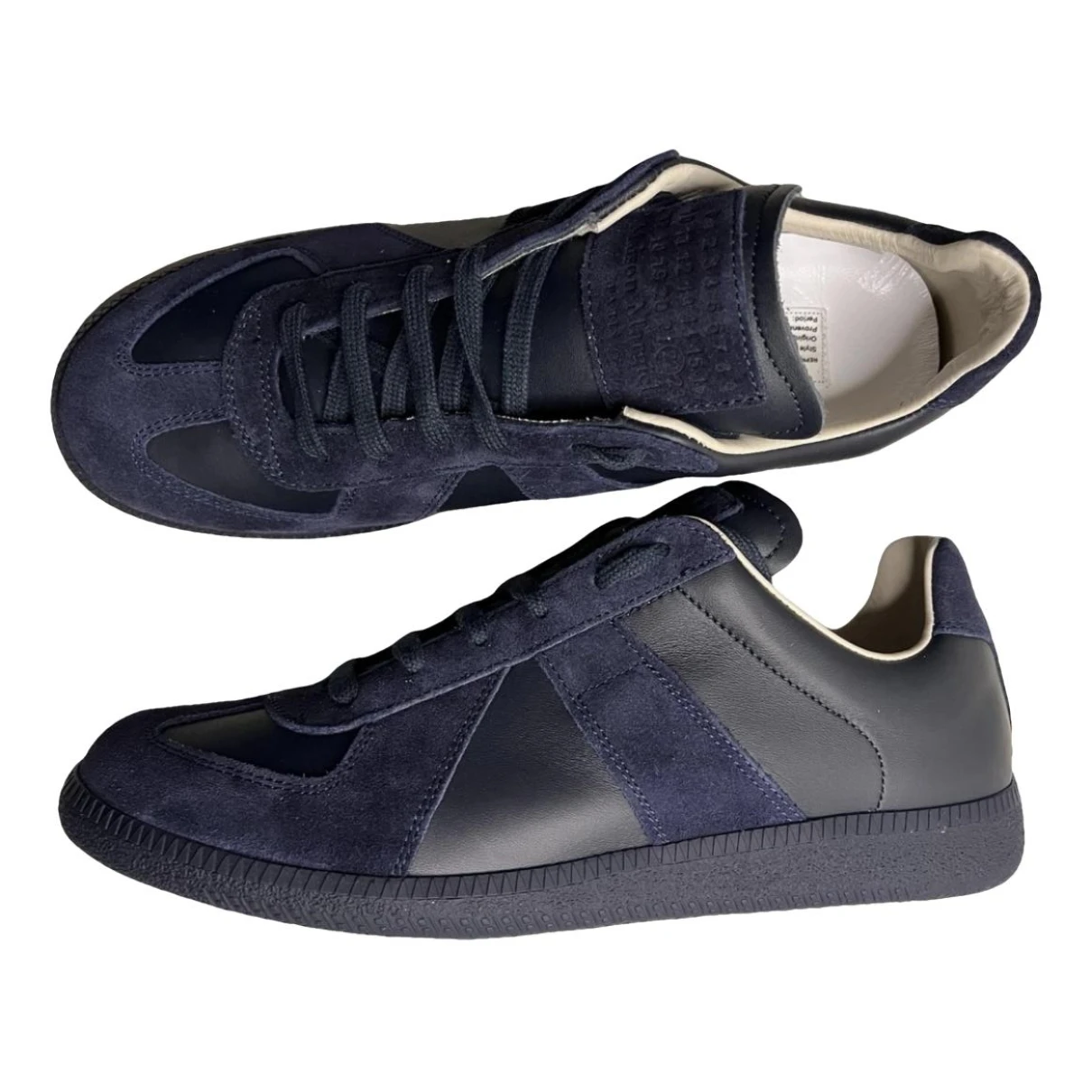 Pre-owned Maison Margiela Replica Leather Low Trainers In Navy