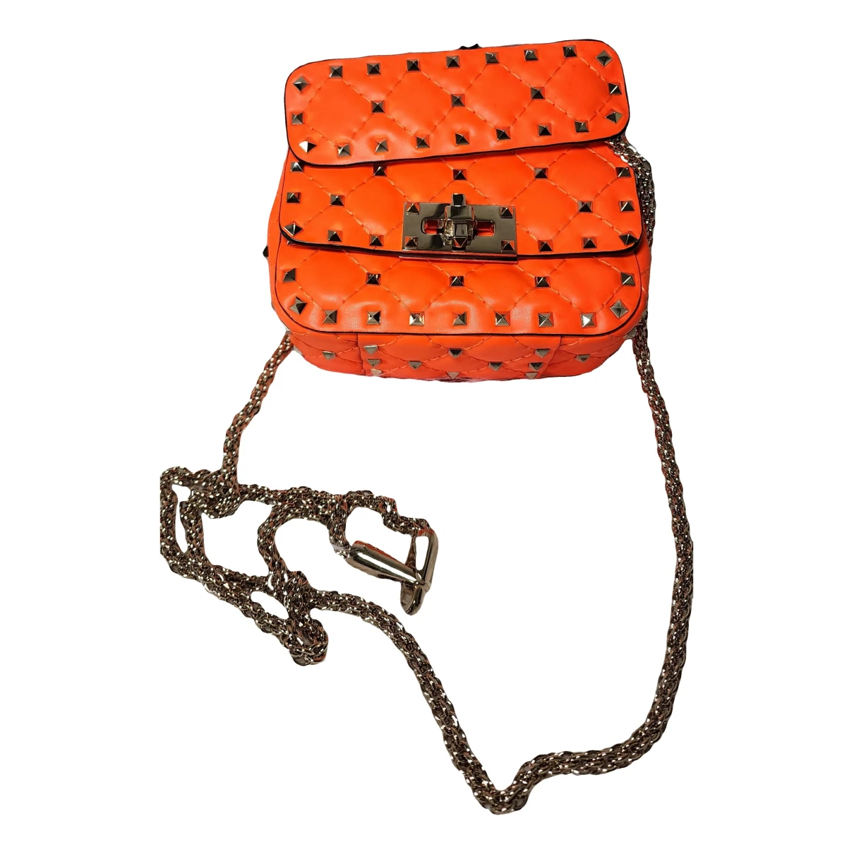 Pre-owned Valentino Garavani Rockstud Spike Leather Mini Bag In Orange