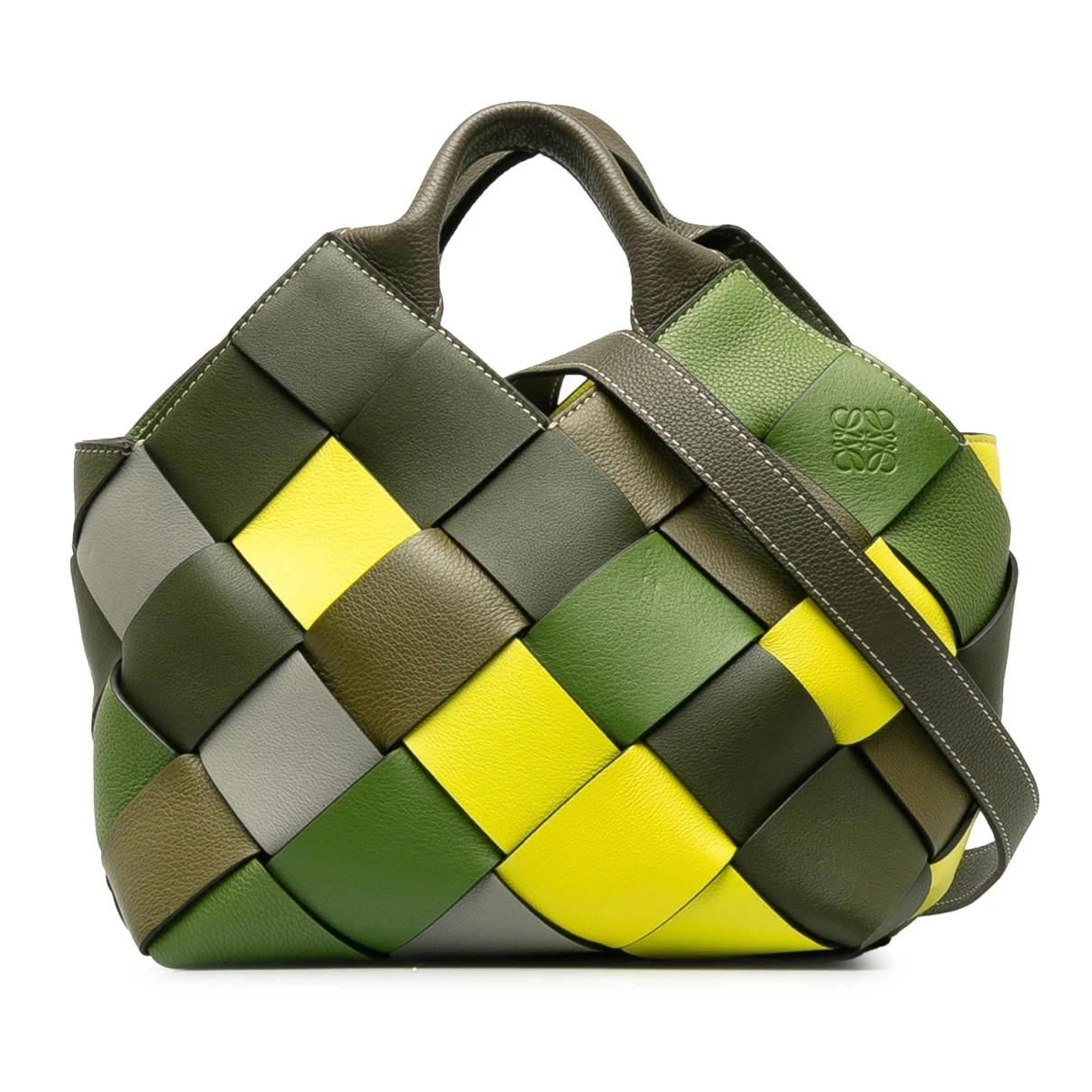 Pre-owned Loewe Woven Basket Bag Leather Crossbody Bag In Green