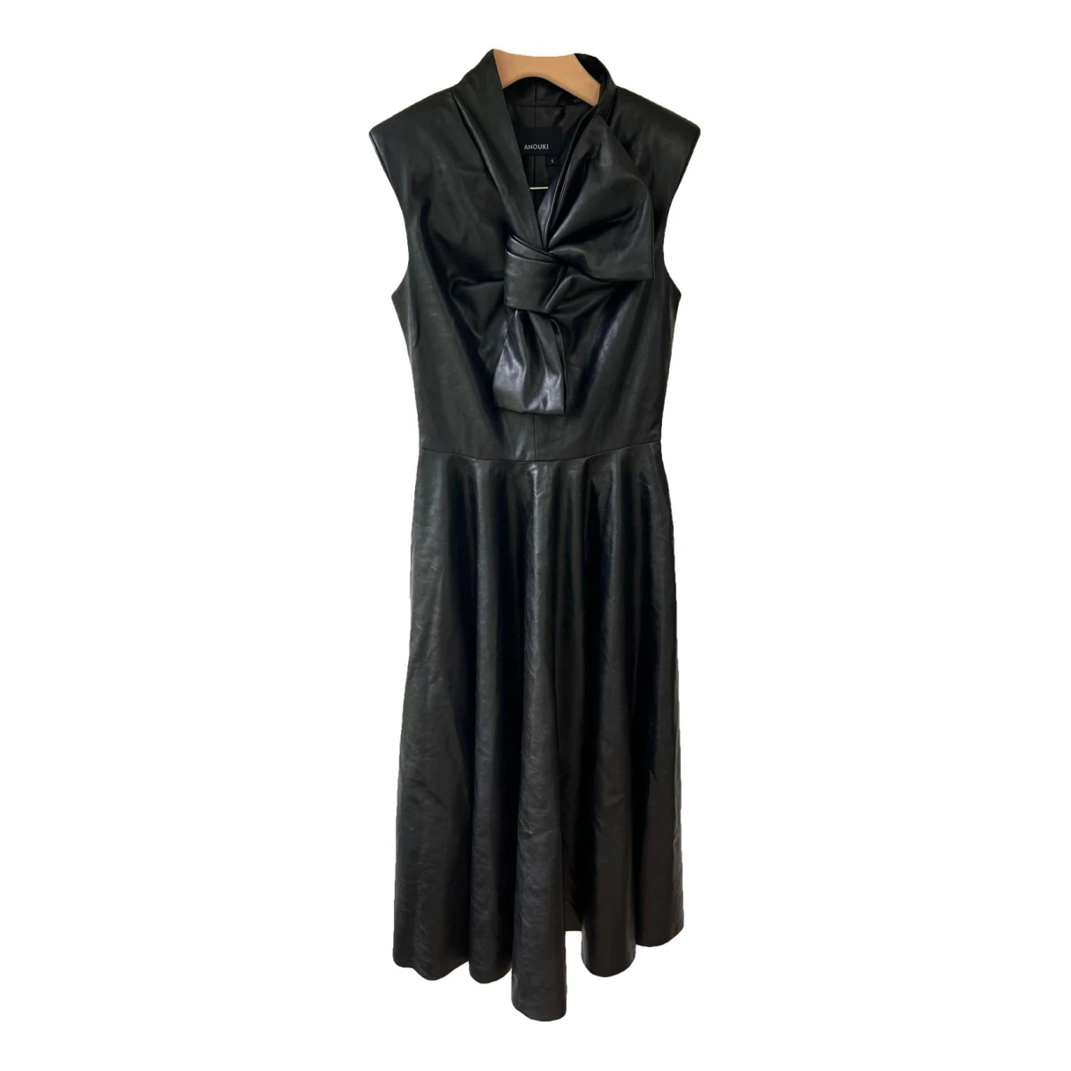 Pre-owned Anouki Vegan Leather Mid-length Dress In Black