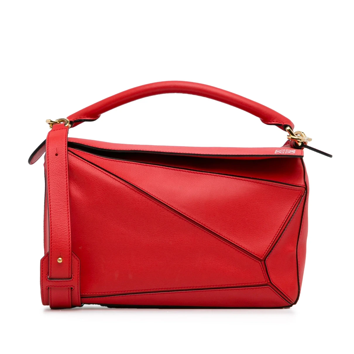 Pre-owned Loewe Puzzle Leather Crossbody Bag In Red