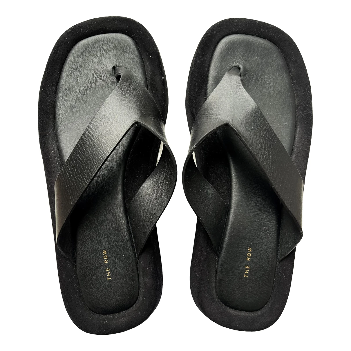 Pre-owned The Row Ginza Leather Flip Flops In Black