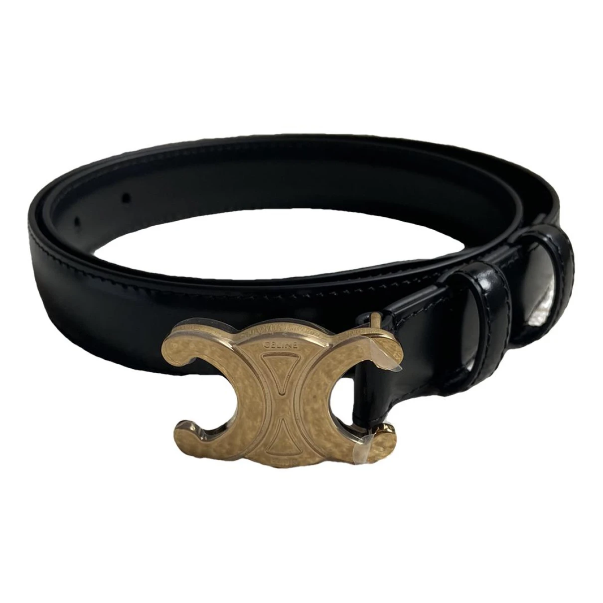 Pre-owned Celine Triomphe Leather Belt In Black