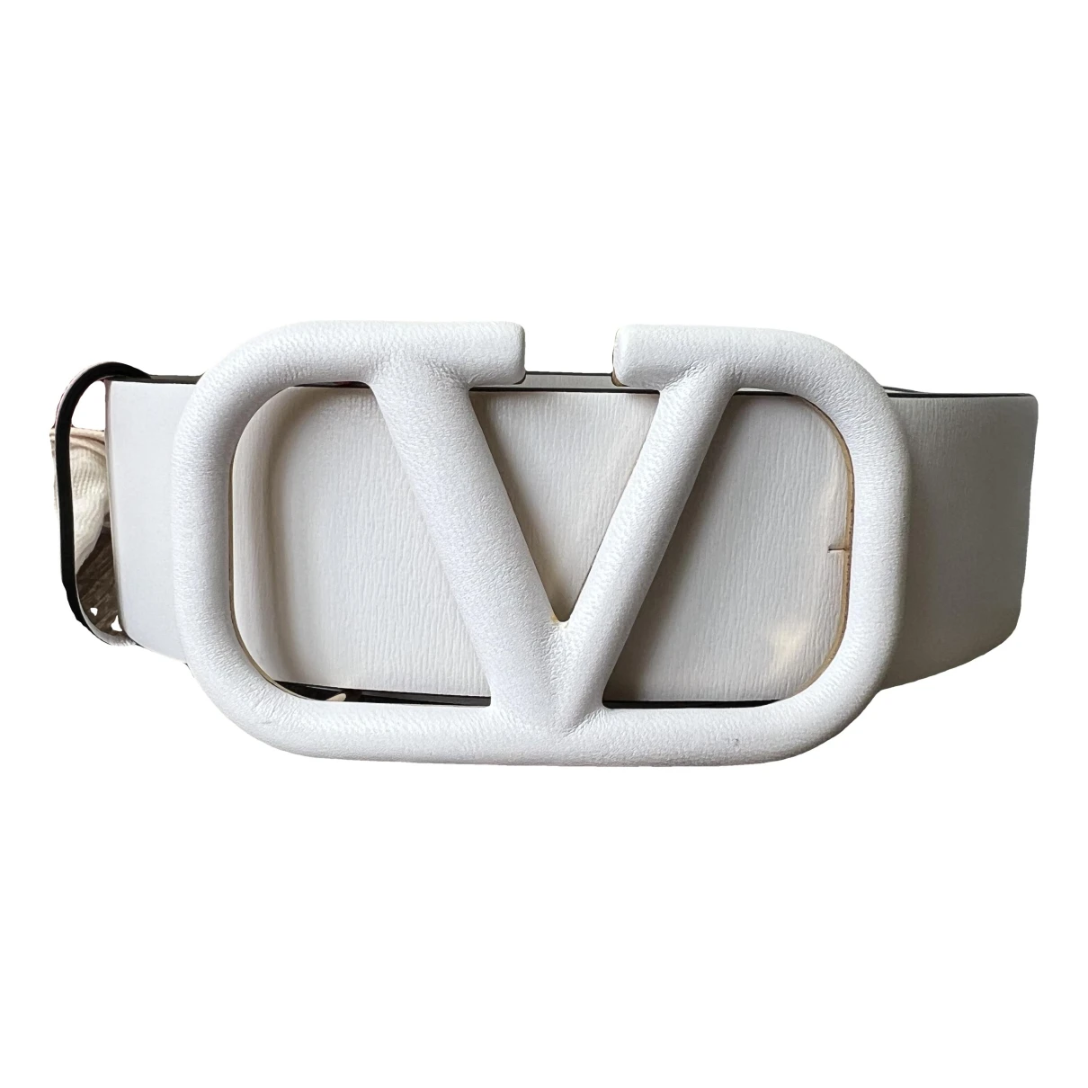 Pre-owned Valentino Garavani Vlogo Leather Belt In White