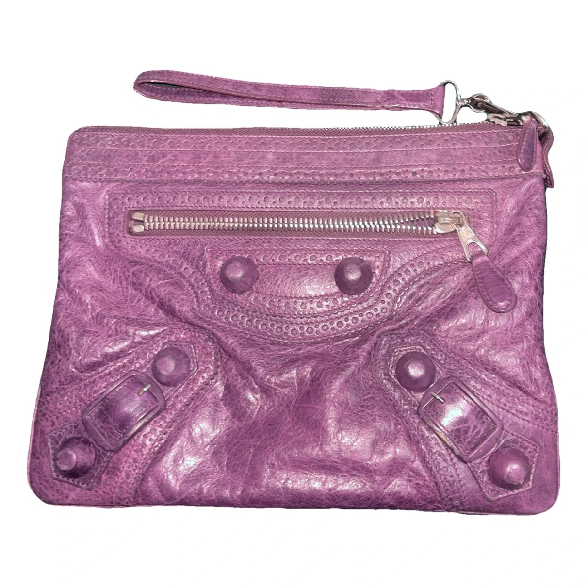 Pre-owned Balenciaga City Leather Clutch Bag In Purple